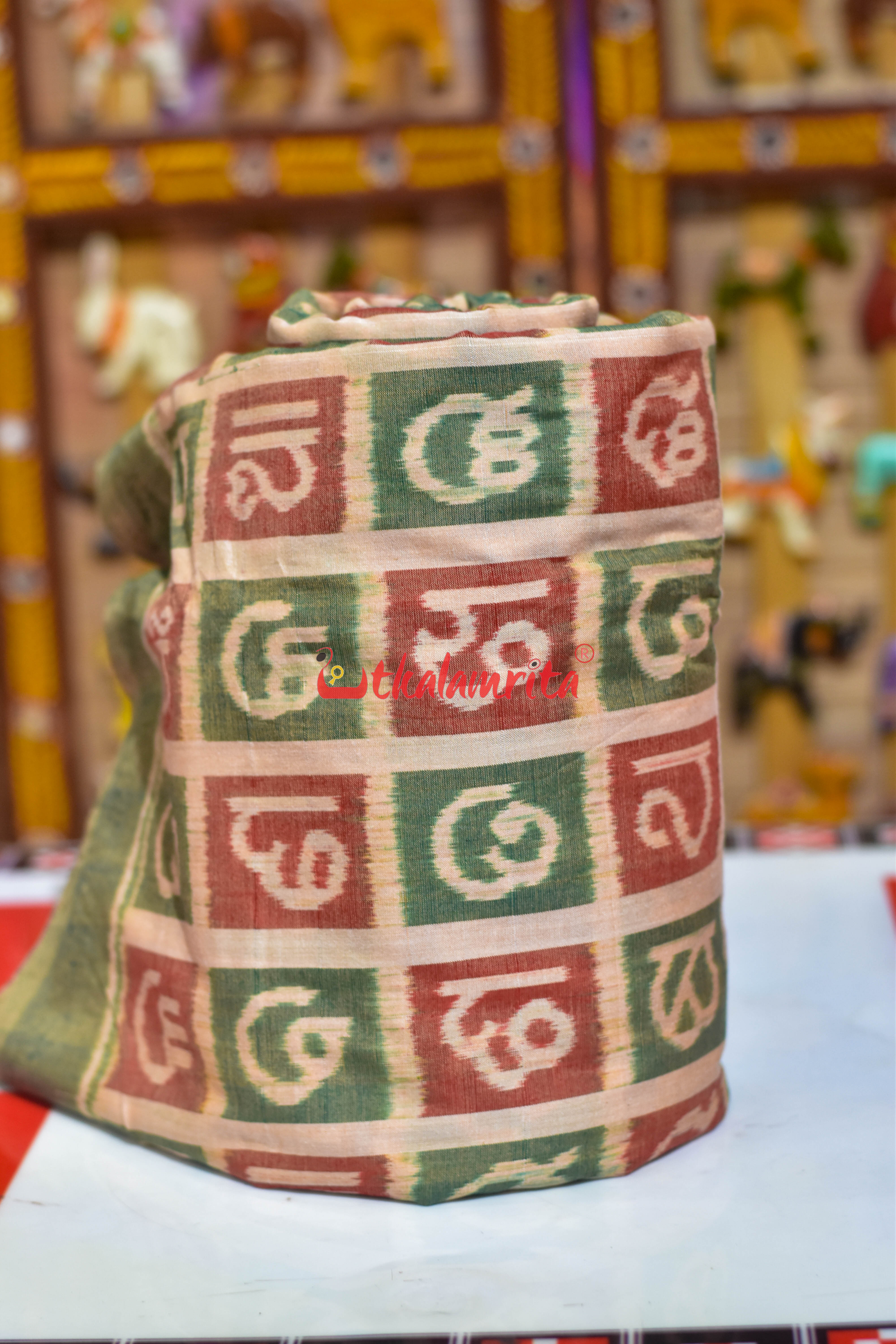 Matha Green Red Odia Alphabet Sambalpuri Cotton (Fabric)