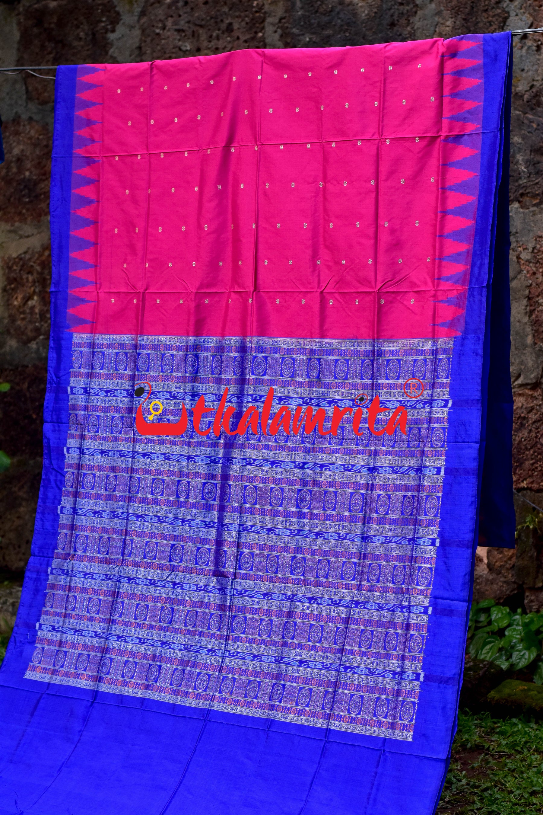Plain Kumbha Magenta Blue Sambalpuri Silk