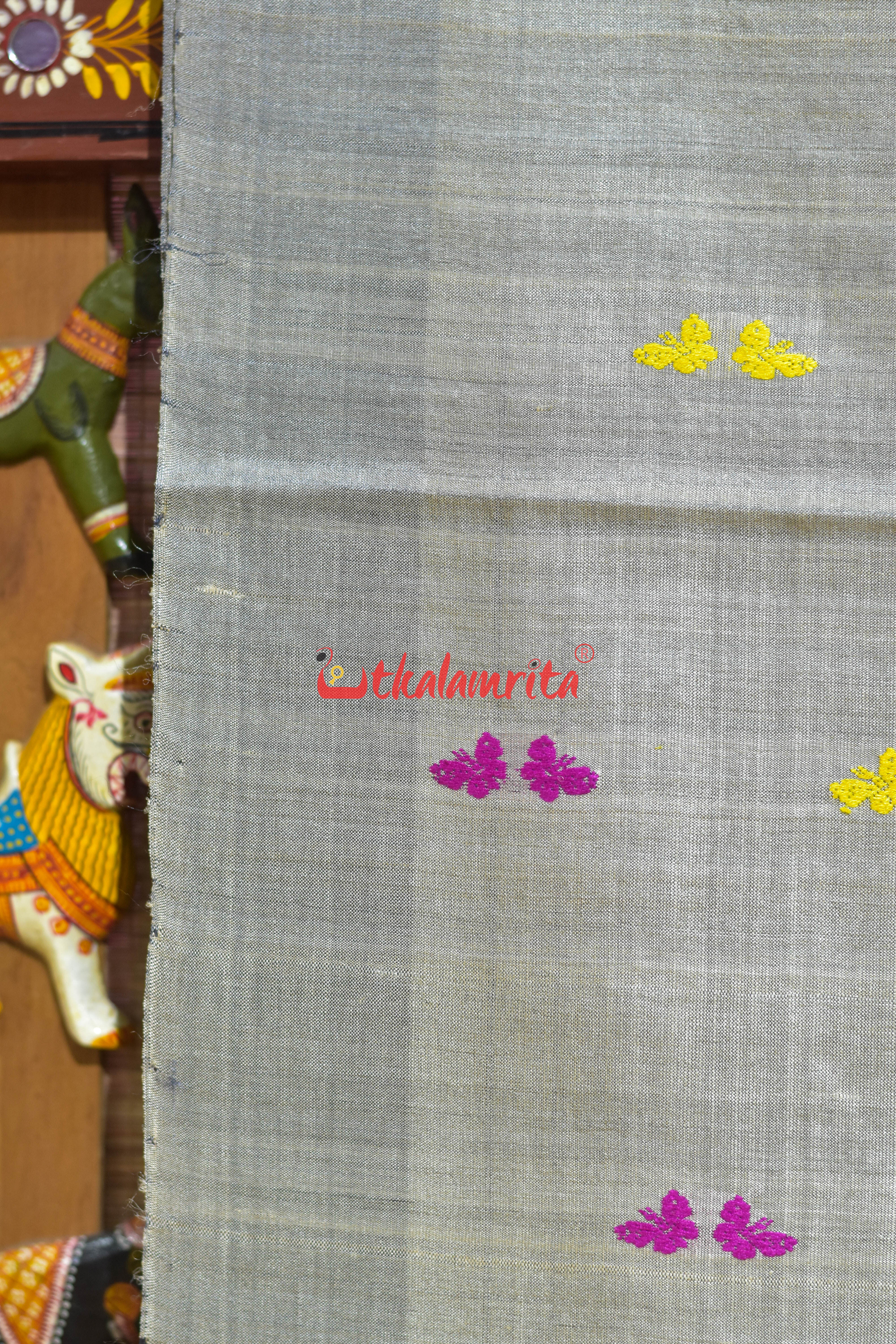 Smoke Grey Butterfly Buti Gopalpur Tussar Silk Saree
