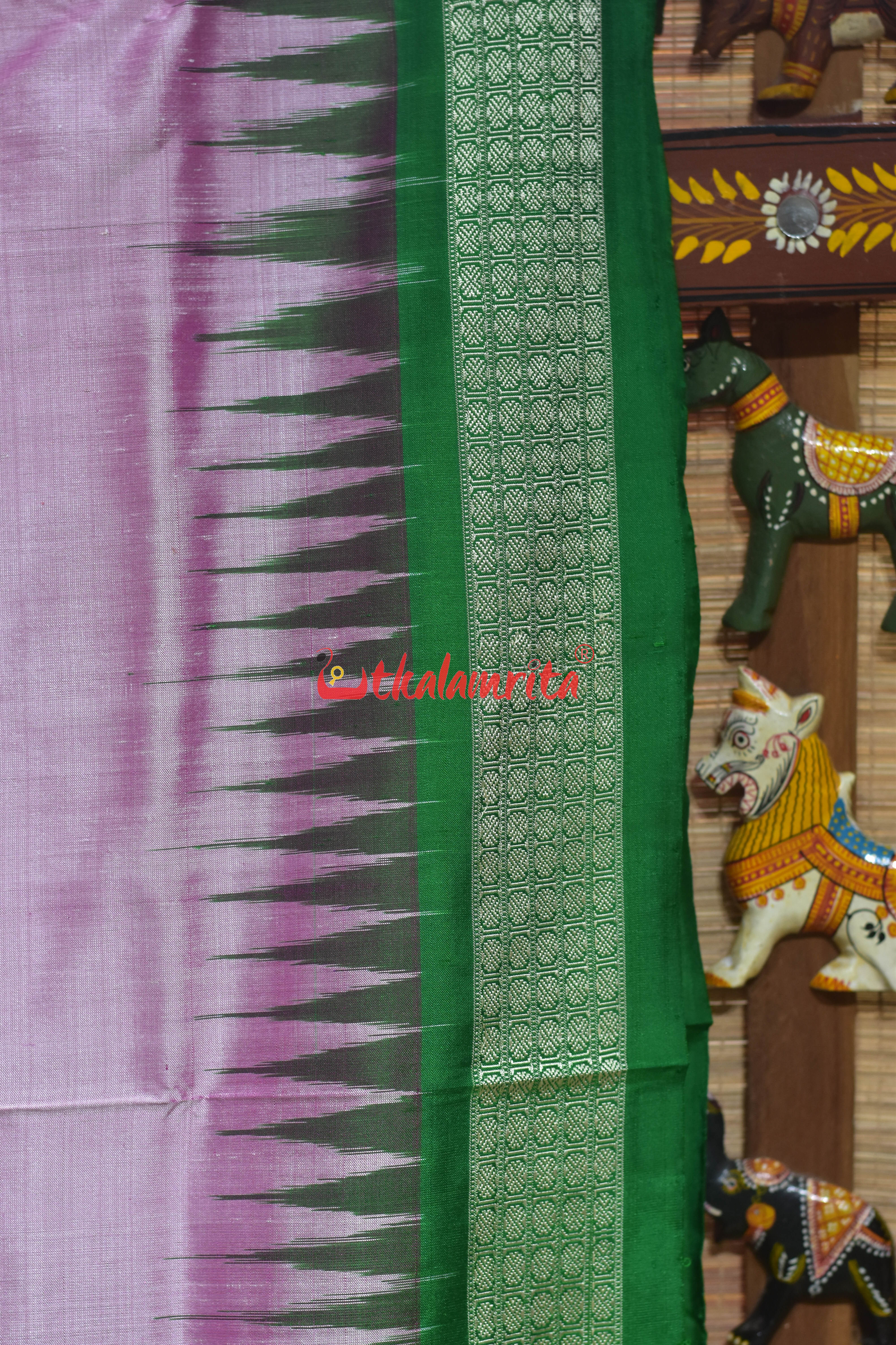 Pink House &Tree Bomkai Silk Saree