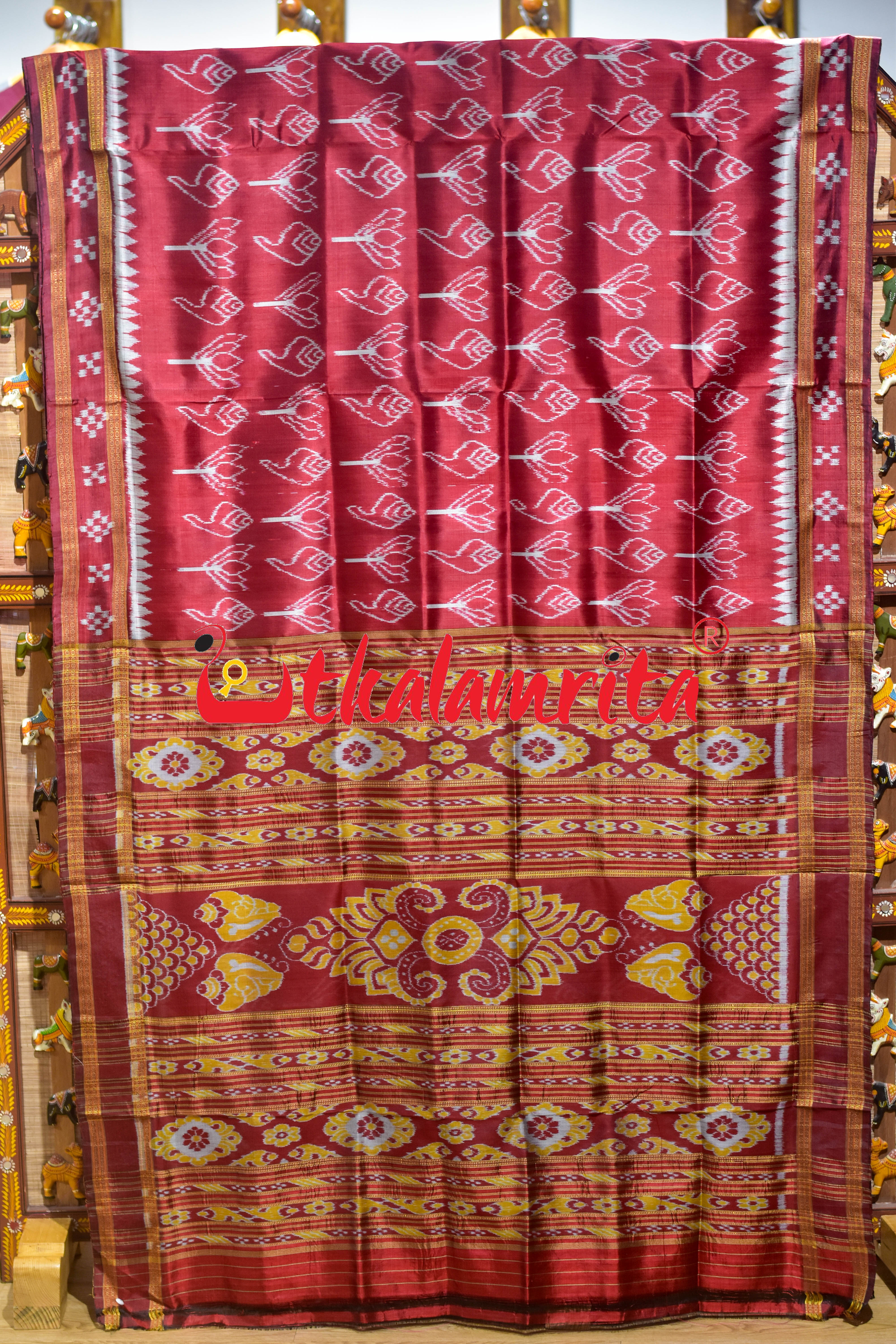 Red Sankha Padma Pasapali Border Khandua Silk Saree