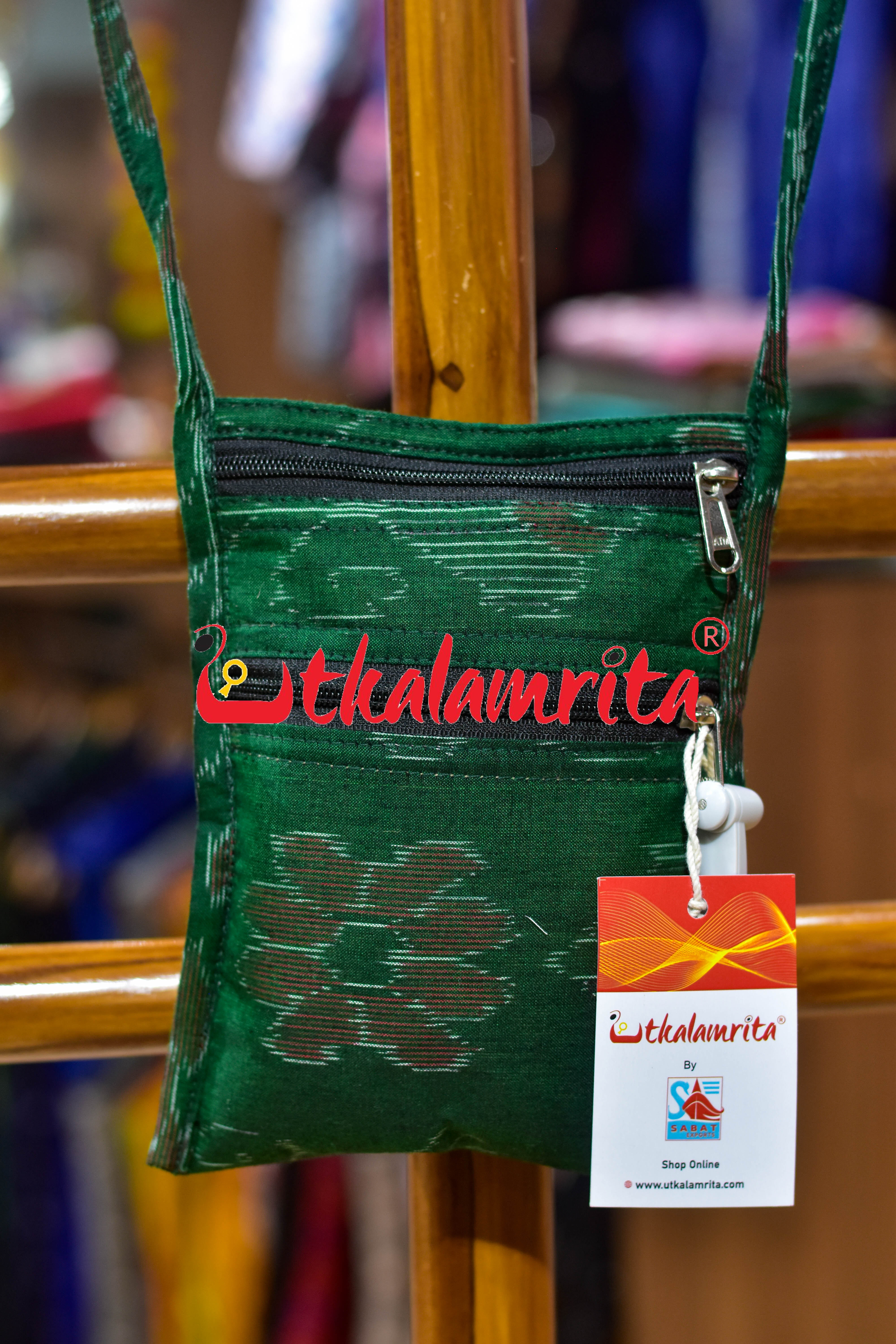 Green Big Flowers Mobile Sling Bag