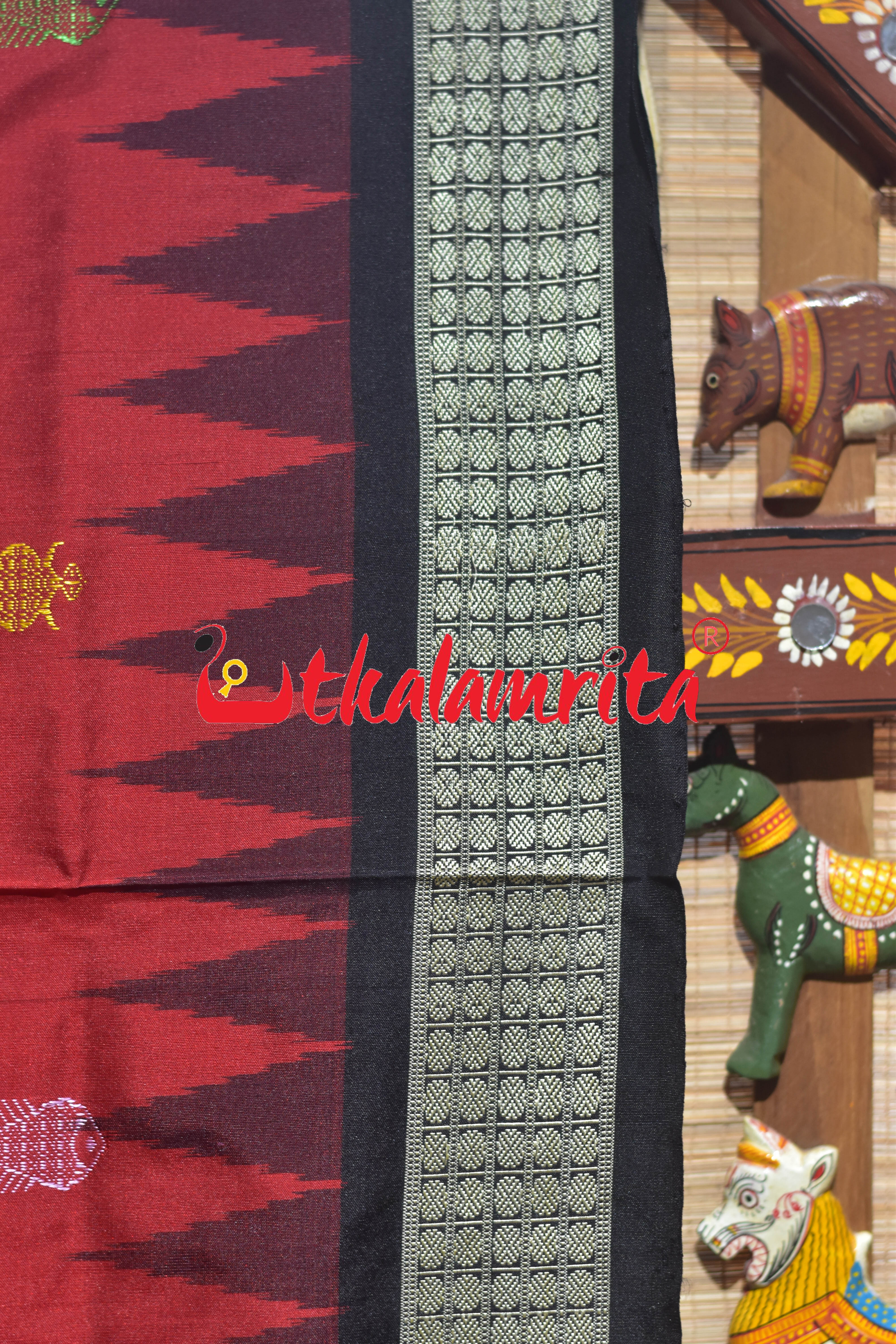 Rama Setu Red Black Bomkai Silk Saree