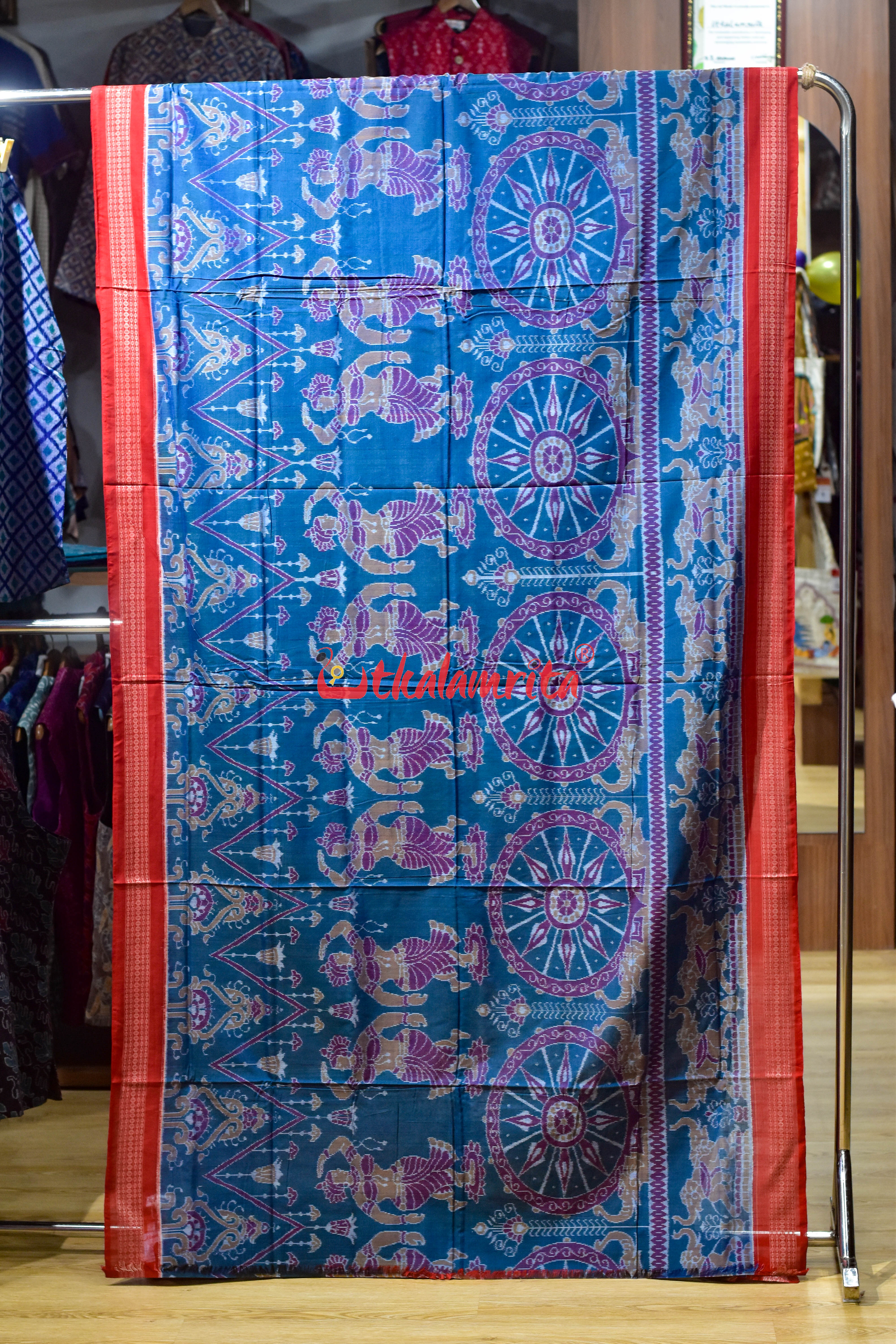 Teal Blue Hathi Chakra Sambalpuri Cotton Saree