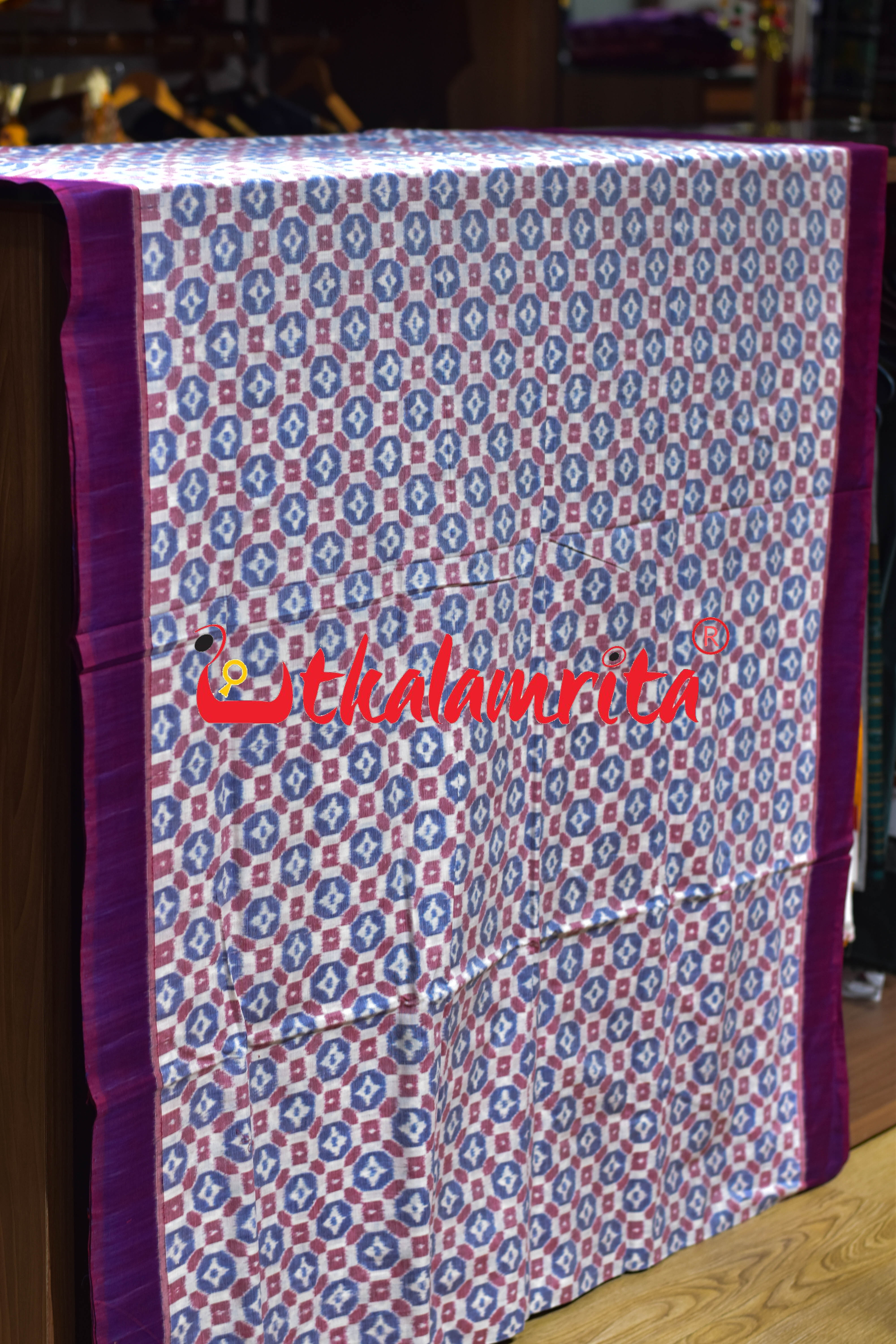 4D White Blue Red Blue Sambalpuri Cotton (Fabric)