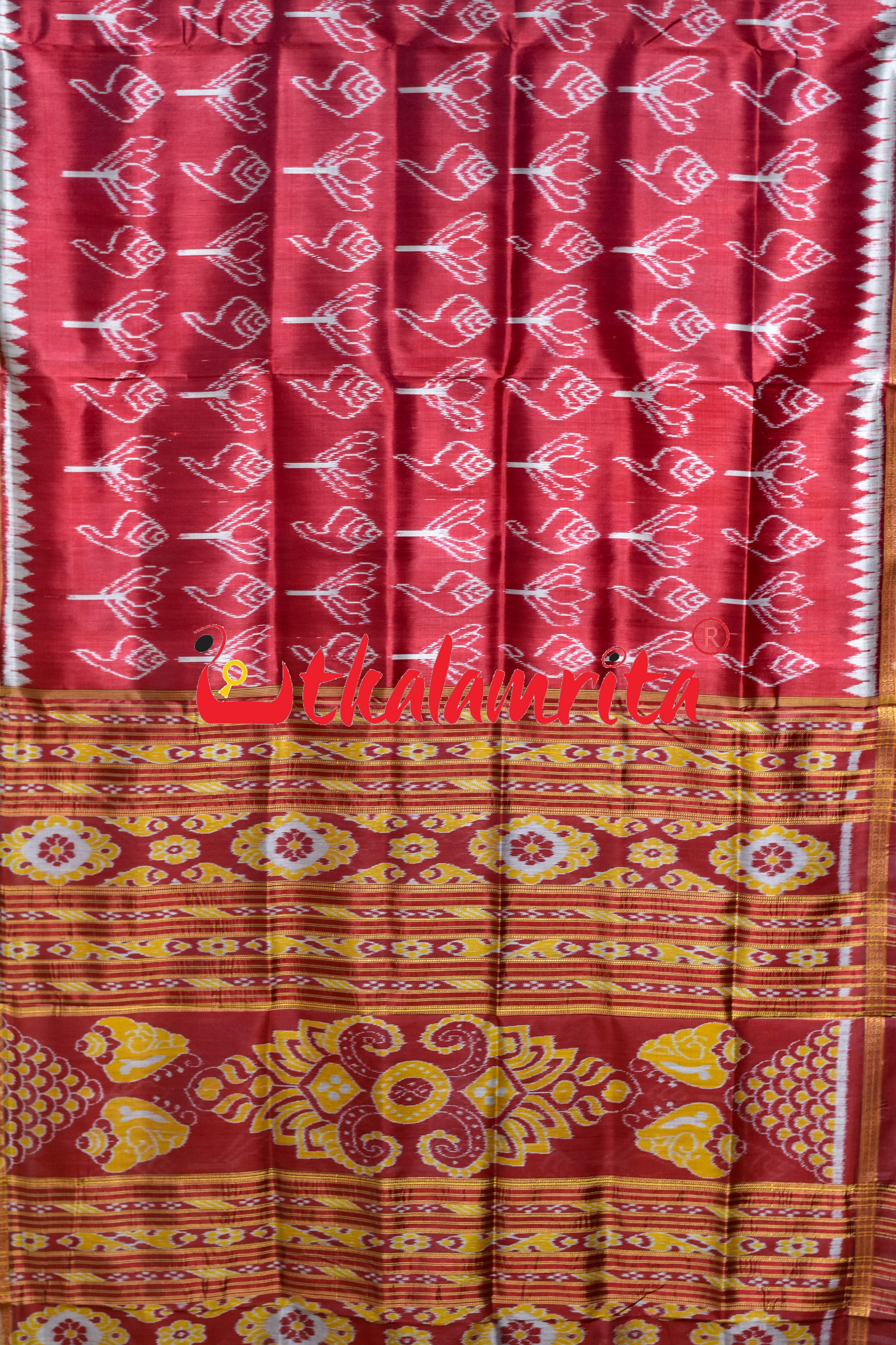 Red Sankha Padma Pasapali Border Khandua Silk Saree