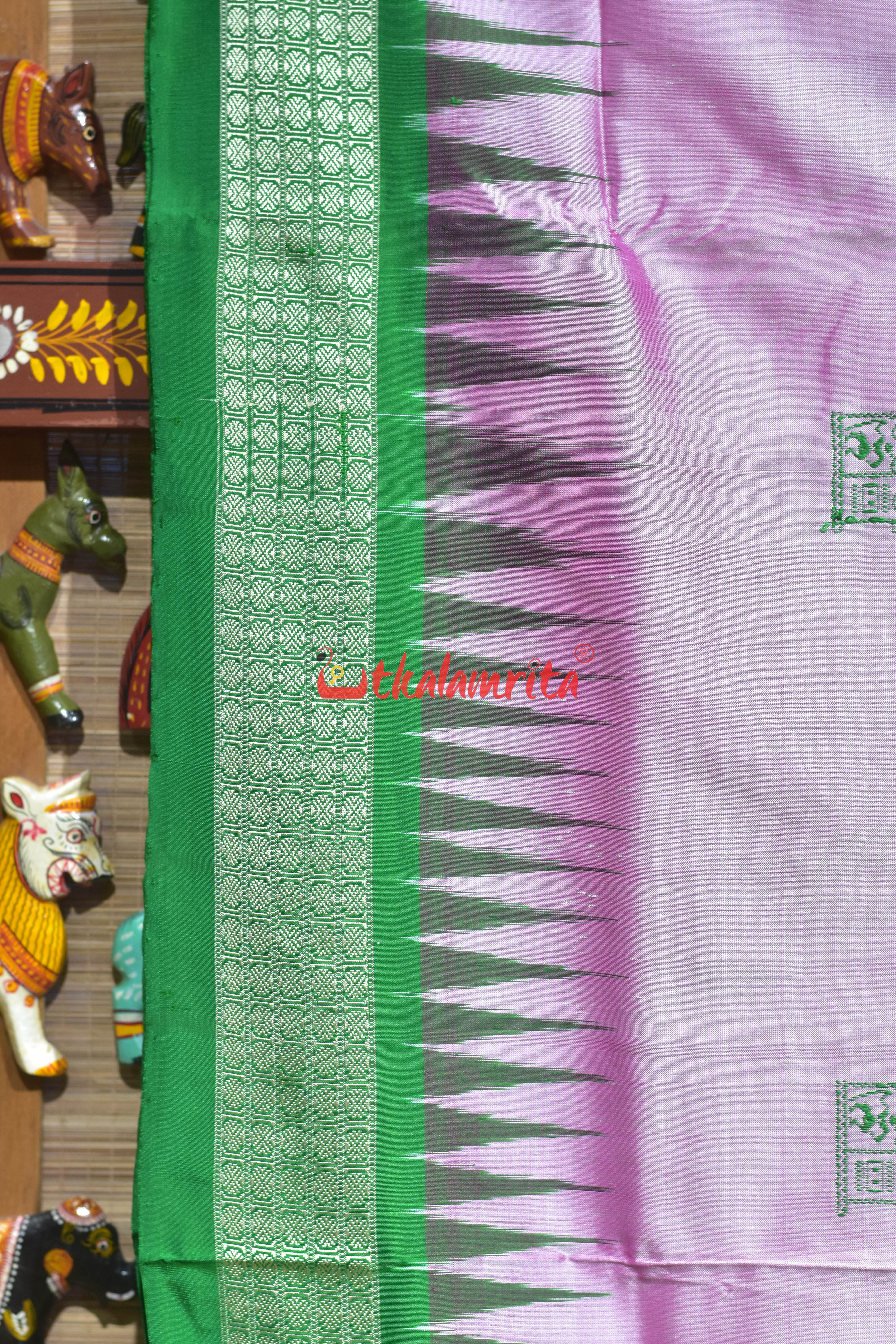 Pink House &Tree Bomkai Silk Saree