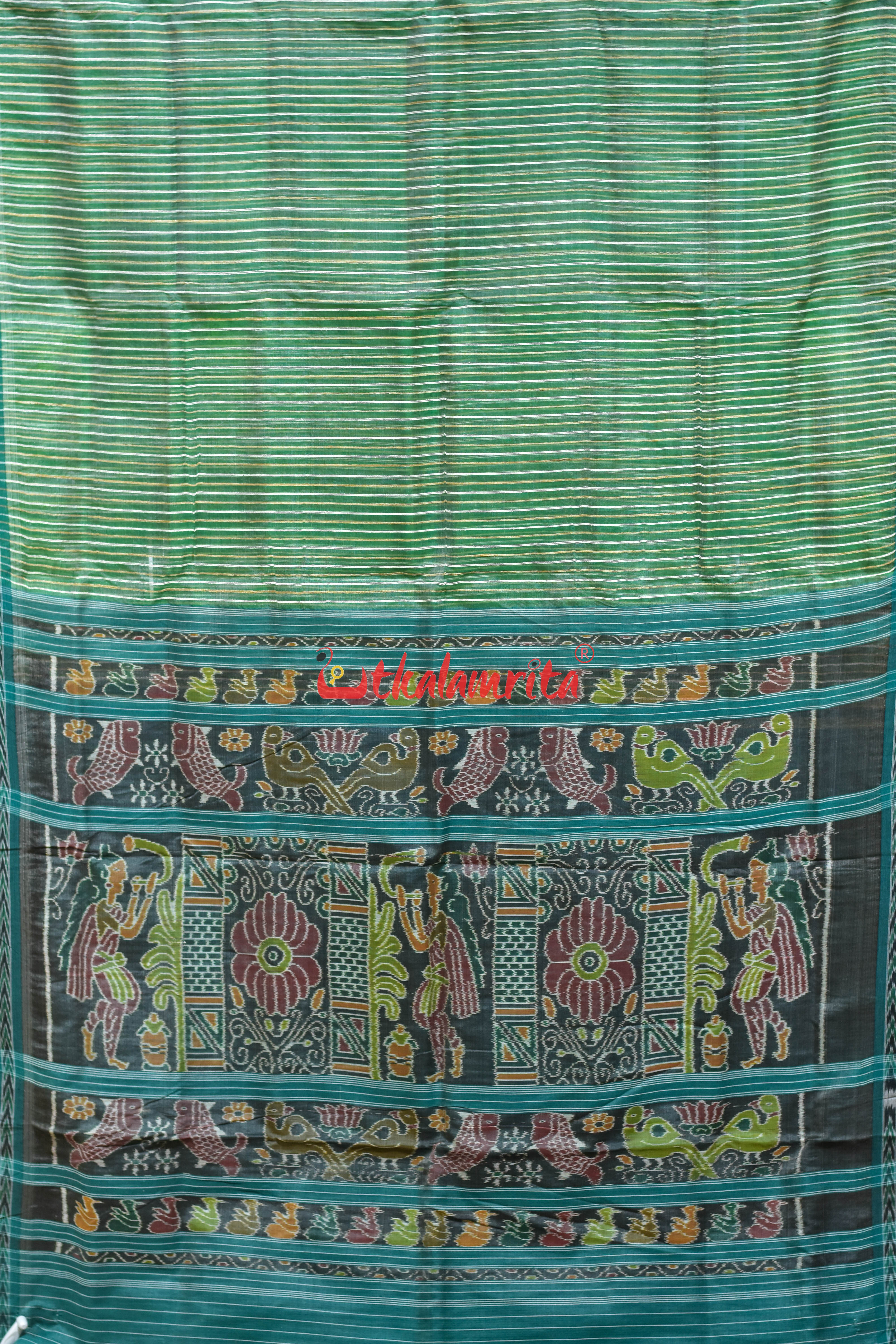 Green Eri Mulberry Animal Anchal Khandua Silk Saree