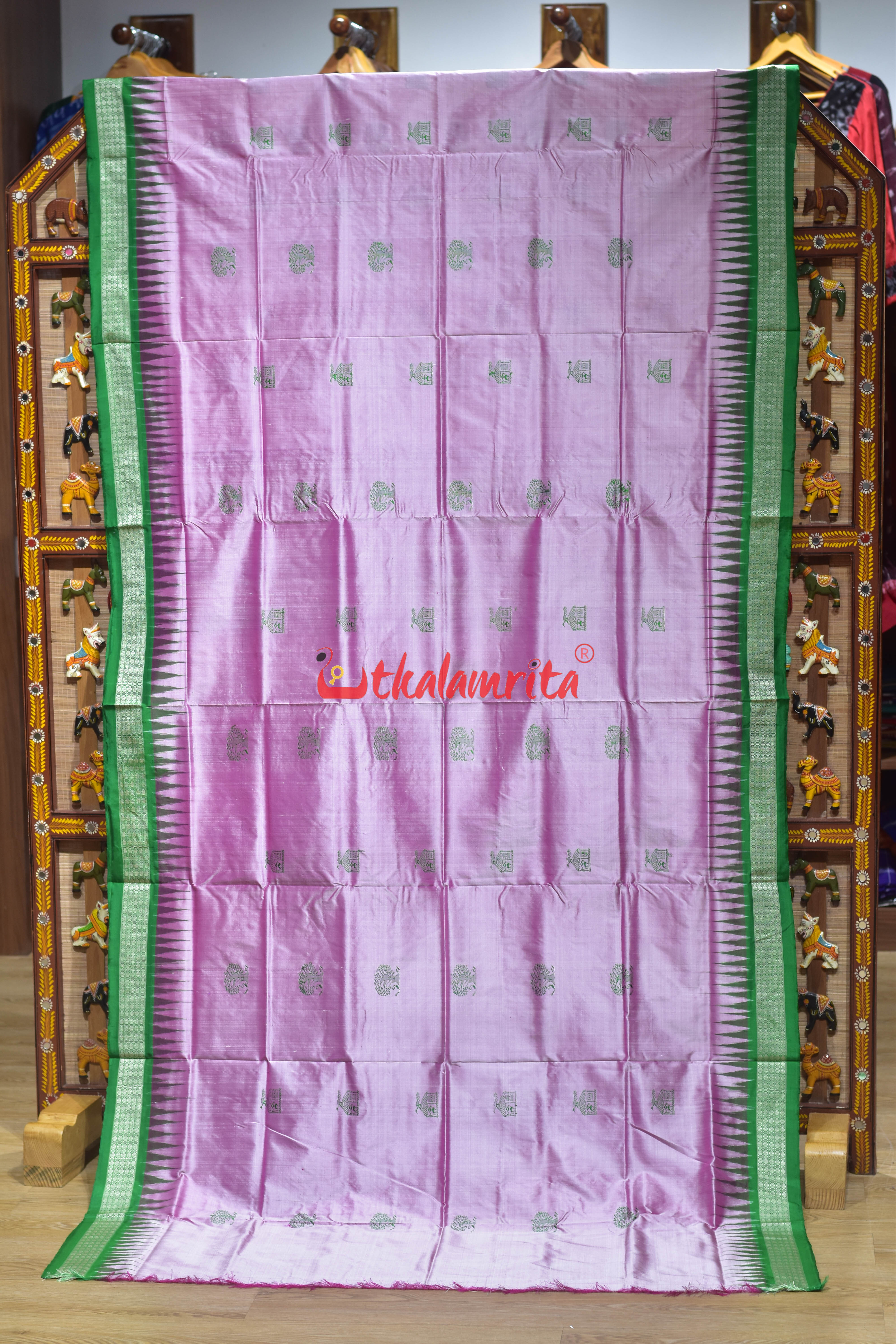 Pink House &Tree Bomkai Silk Saree
