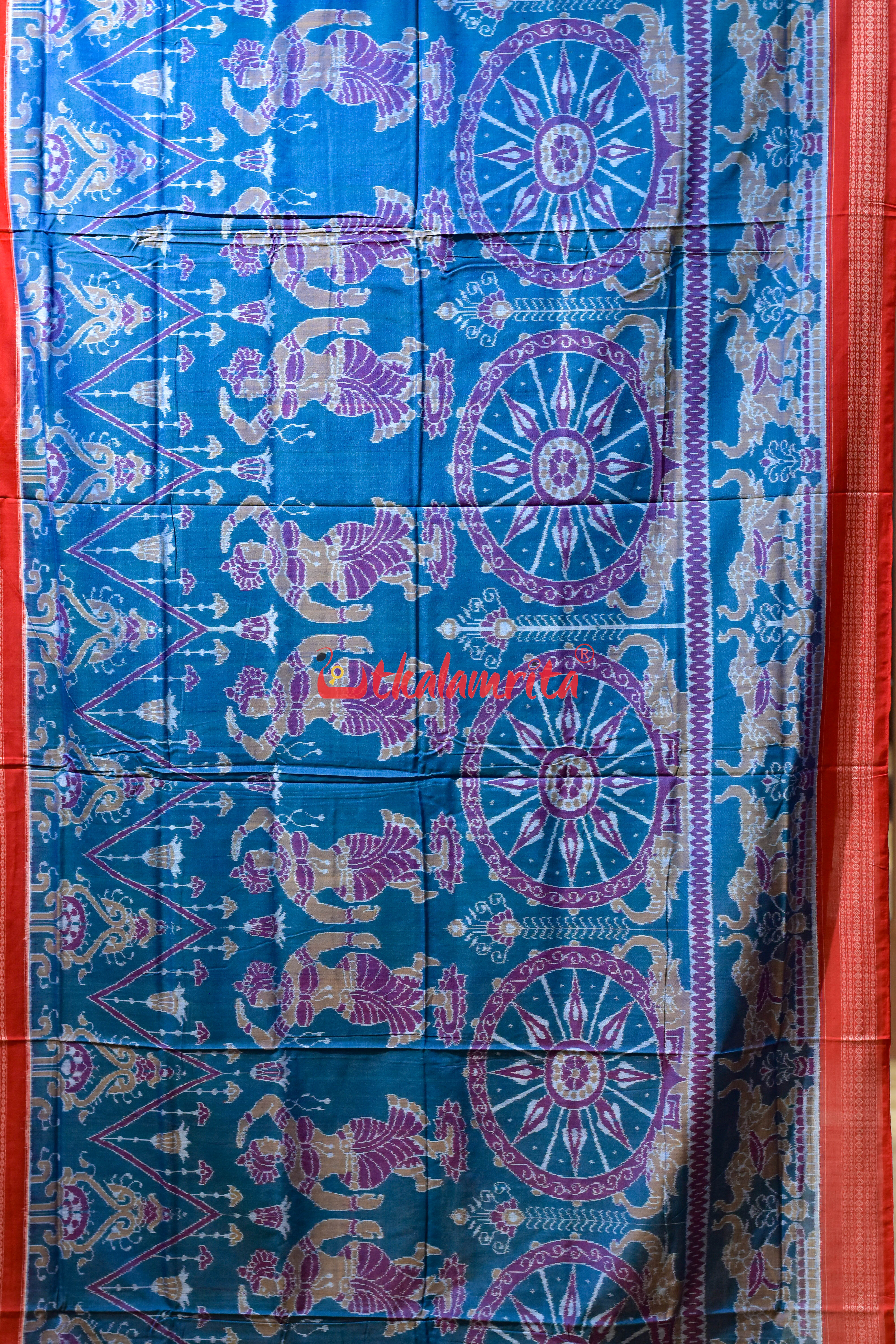 Teal Blue Hathi Chakra Sambalpuri Cotton Saree