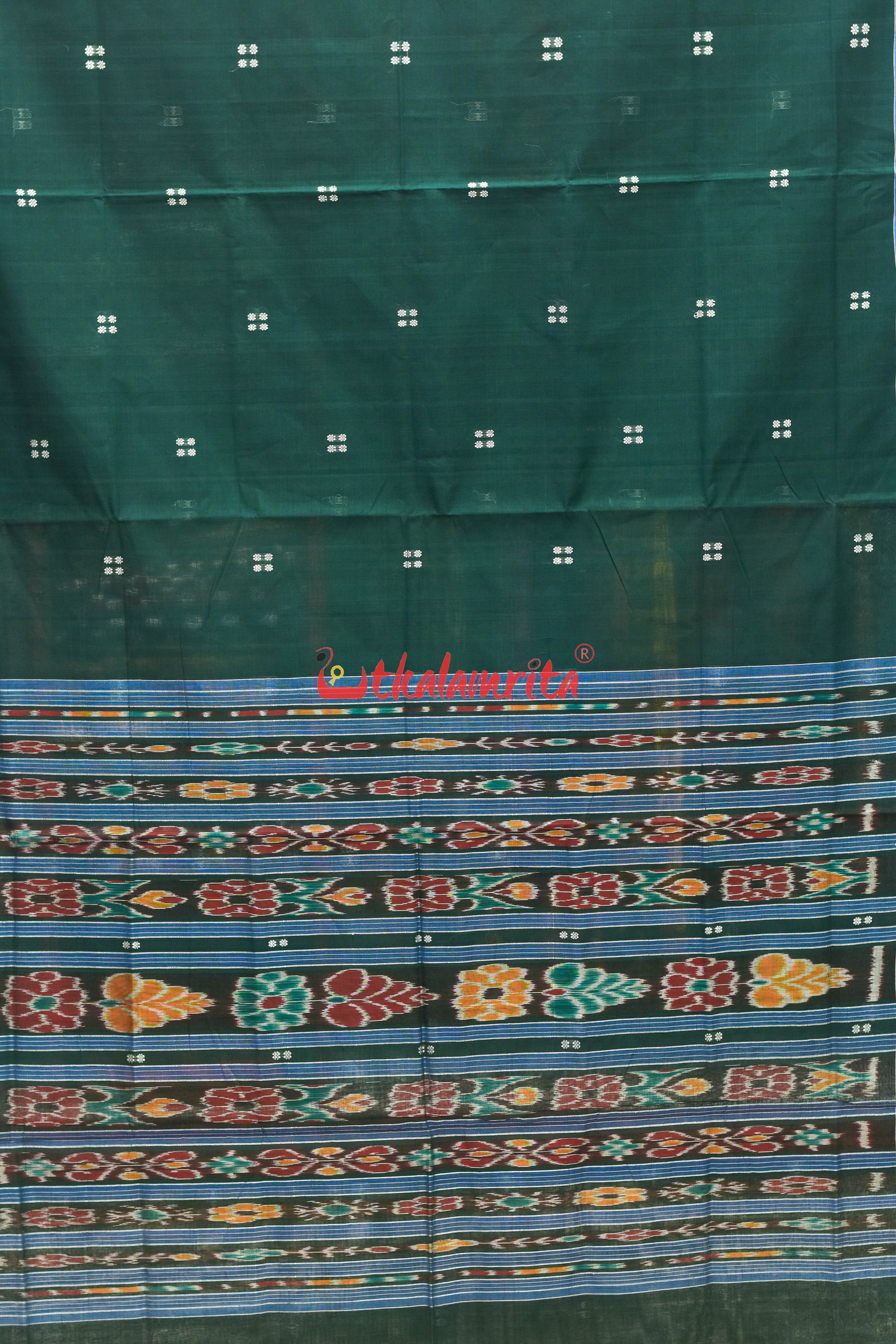 Bottle Green Sky Pittala Single Cotton Saree