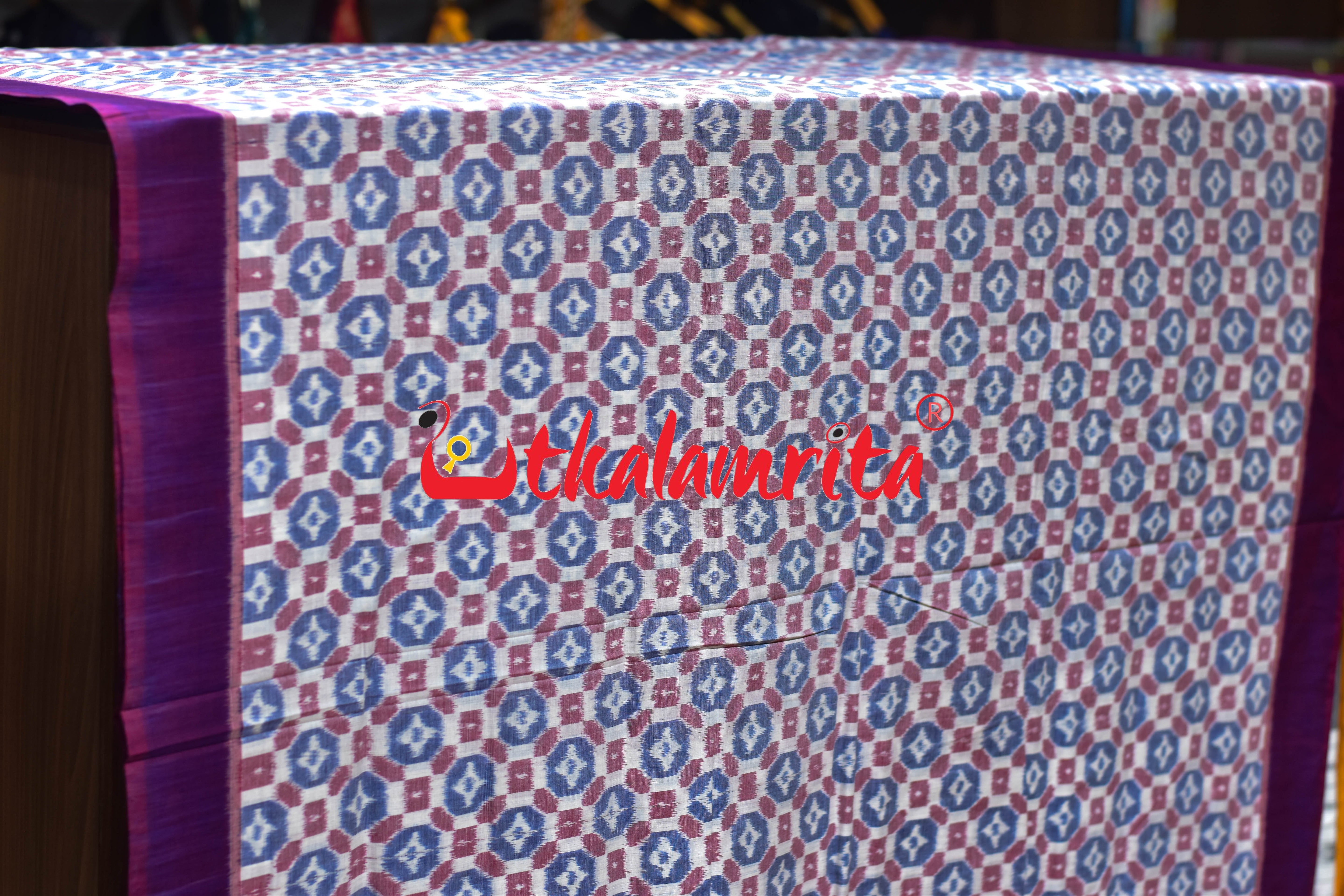 4D White Blue Red Blue Sambalpuri Cotton (Fabric)