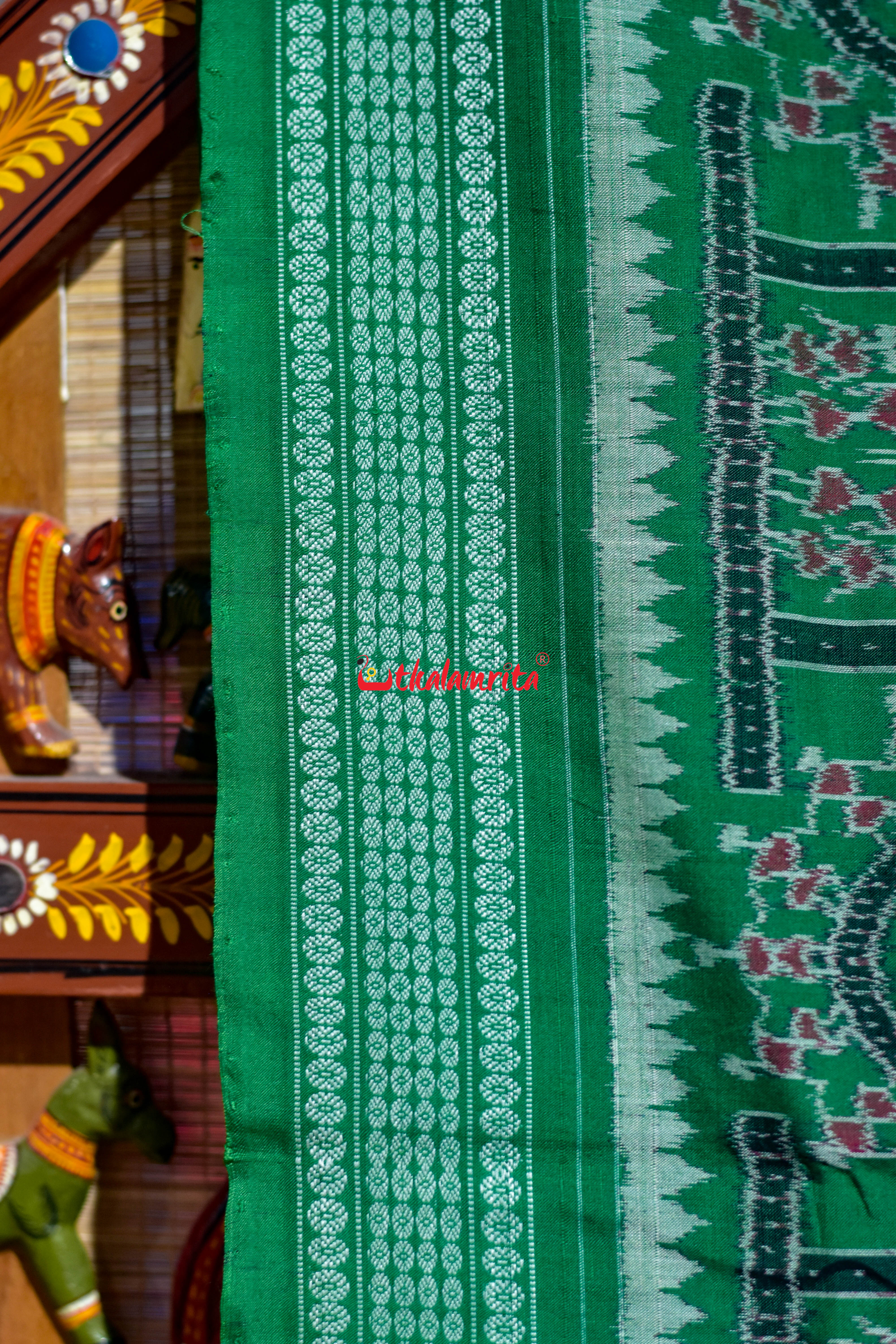 Red Green Tribal Chakra Sambalpuri Cotton Saree