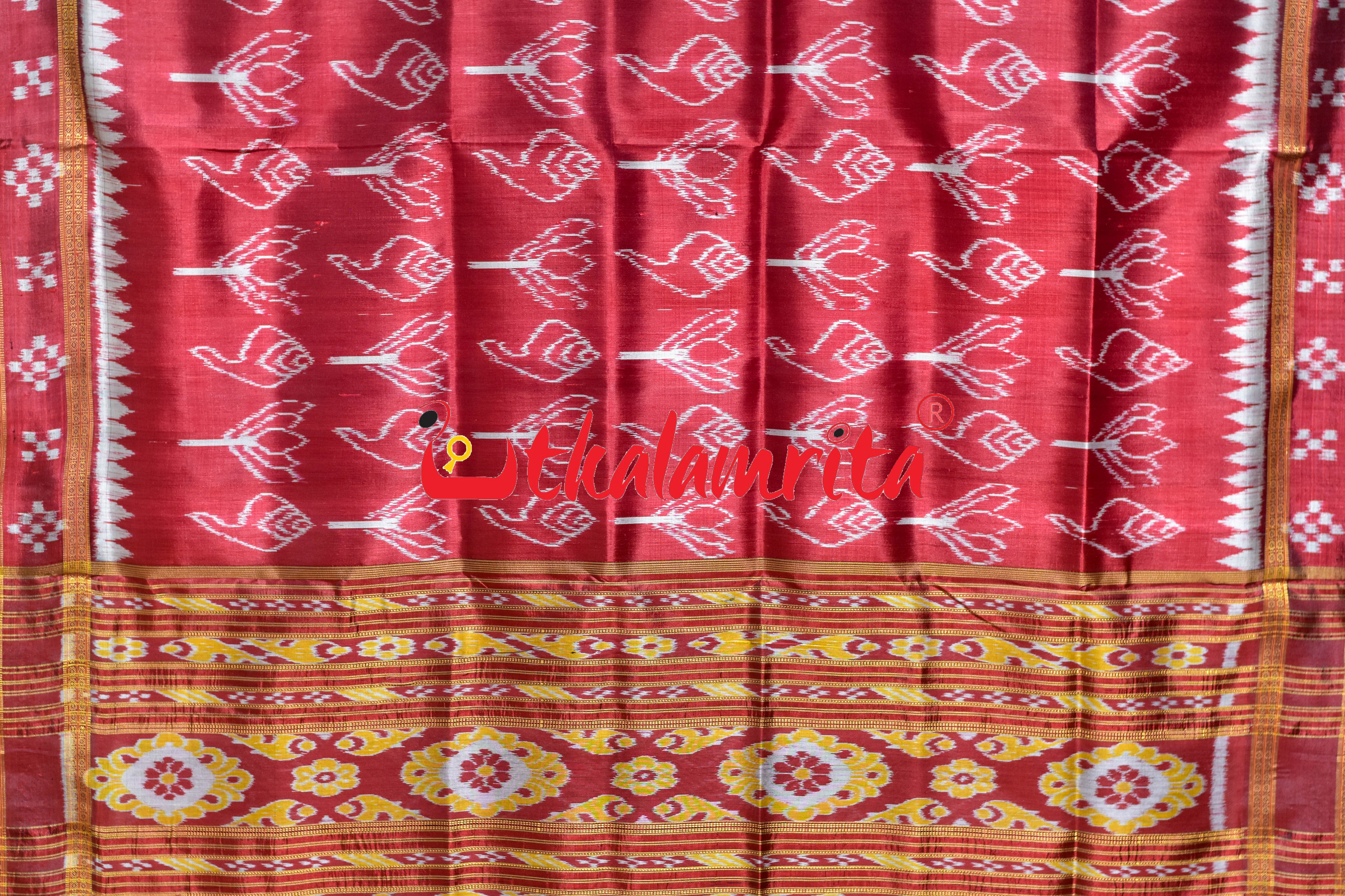 Red Sankha Padma Pasapali Border Khandua Silk Saree