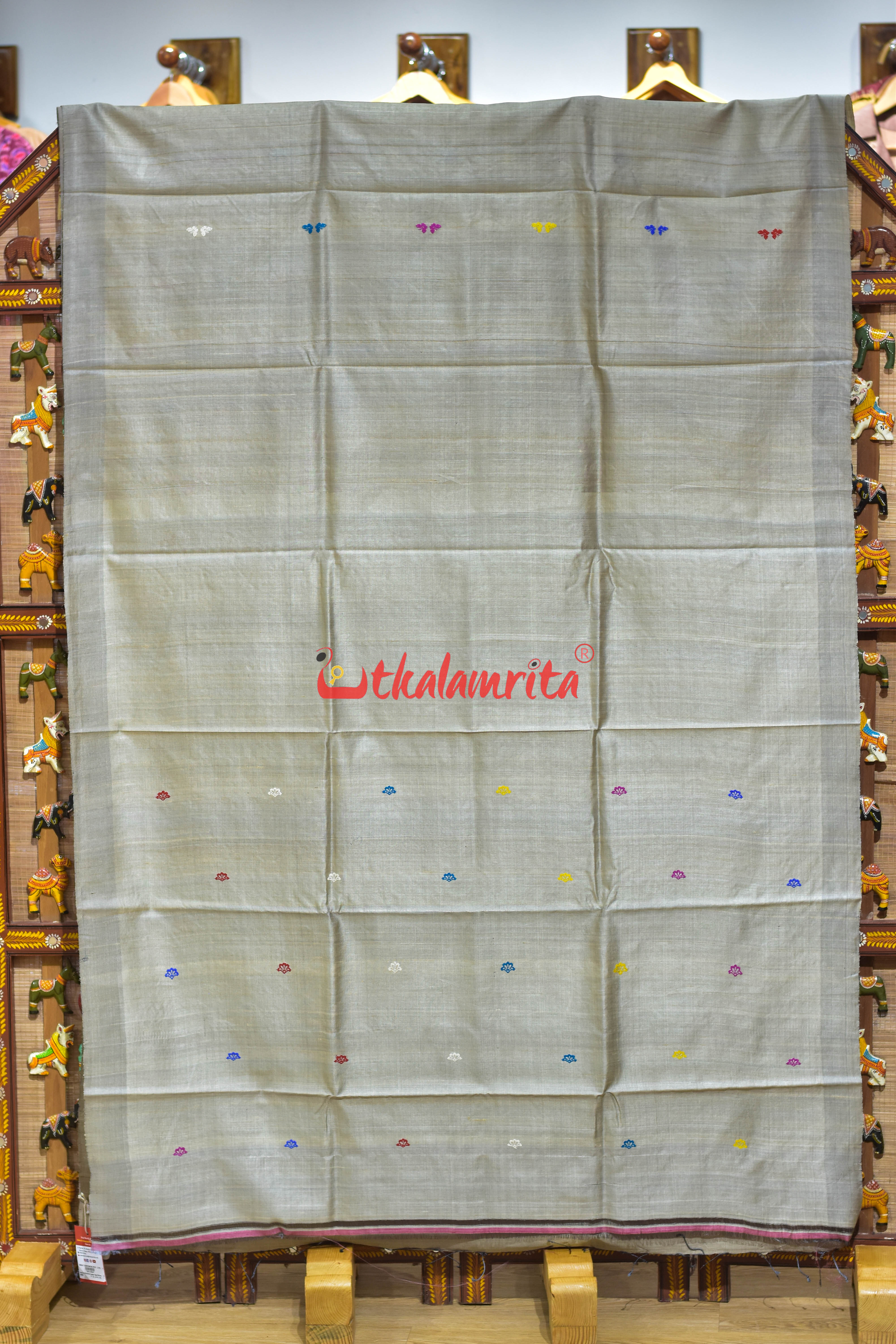 Smoke Grey Butterfly Buti Gopalpur Tussar Silk Saree