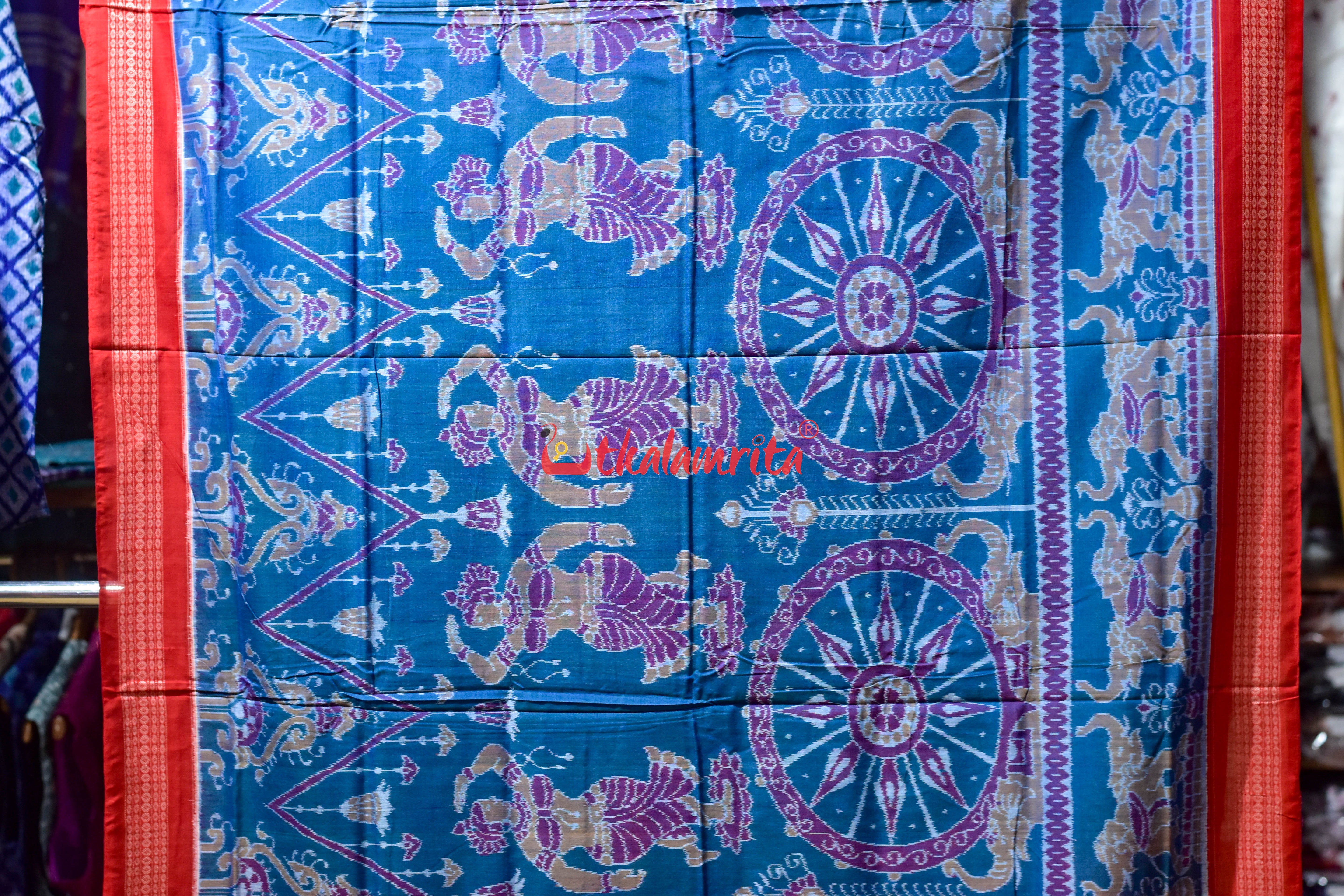 Teal Blue Hathi Chakra Sambalpuri Cotton Saree