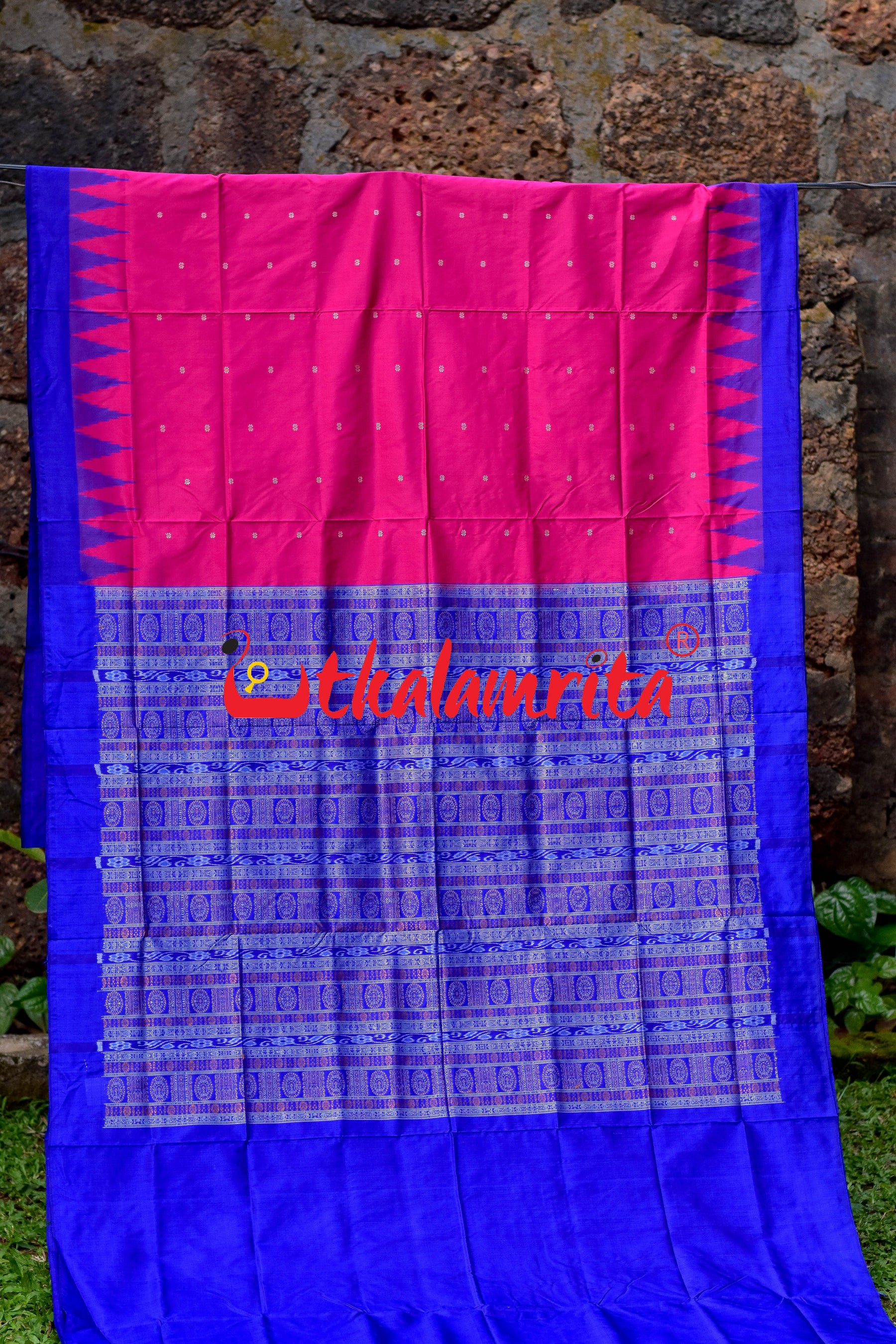 Plain Kumbha Magenta Blue Sambalpuri Silk