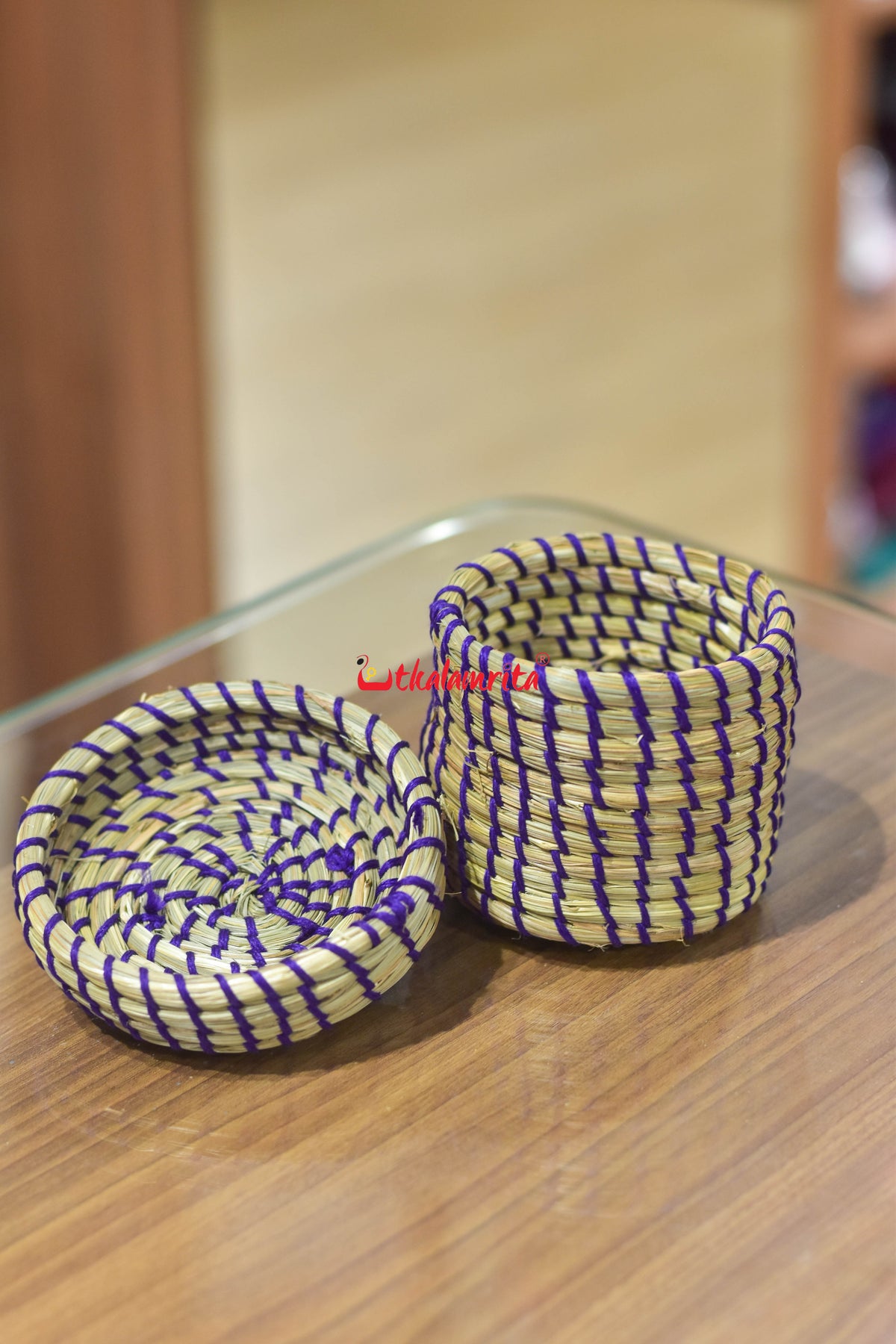 Sabai Grass Violet Thread Jewellery Box