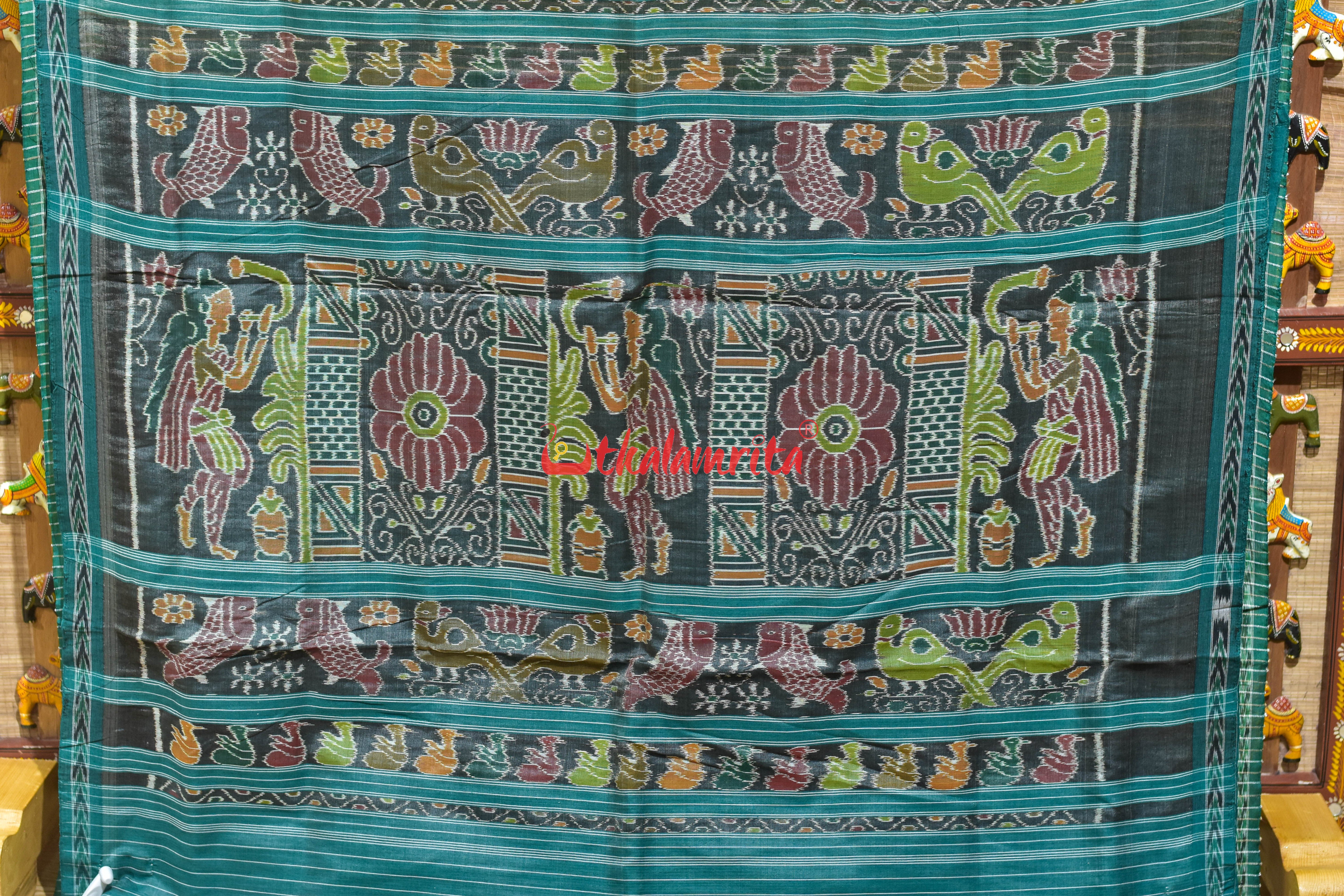 Green Eri Mulberry Animal Anchal Khandua Silk Saree