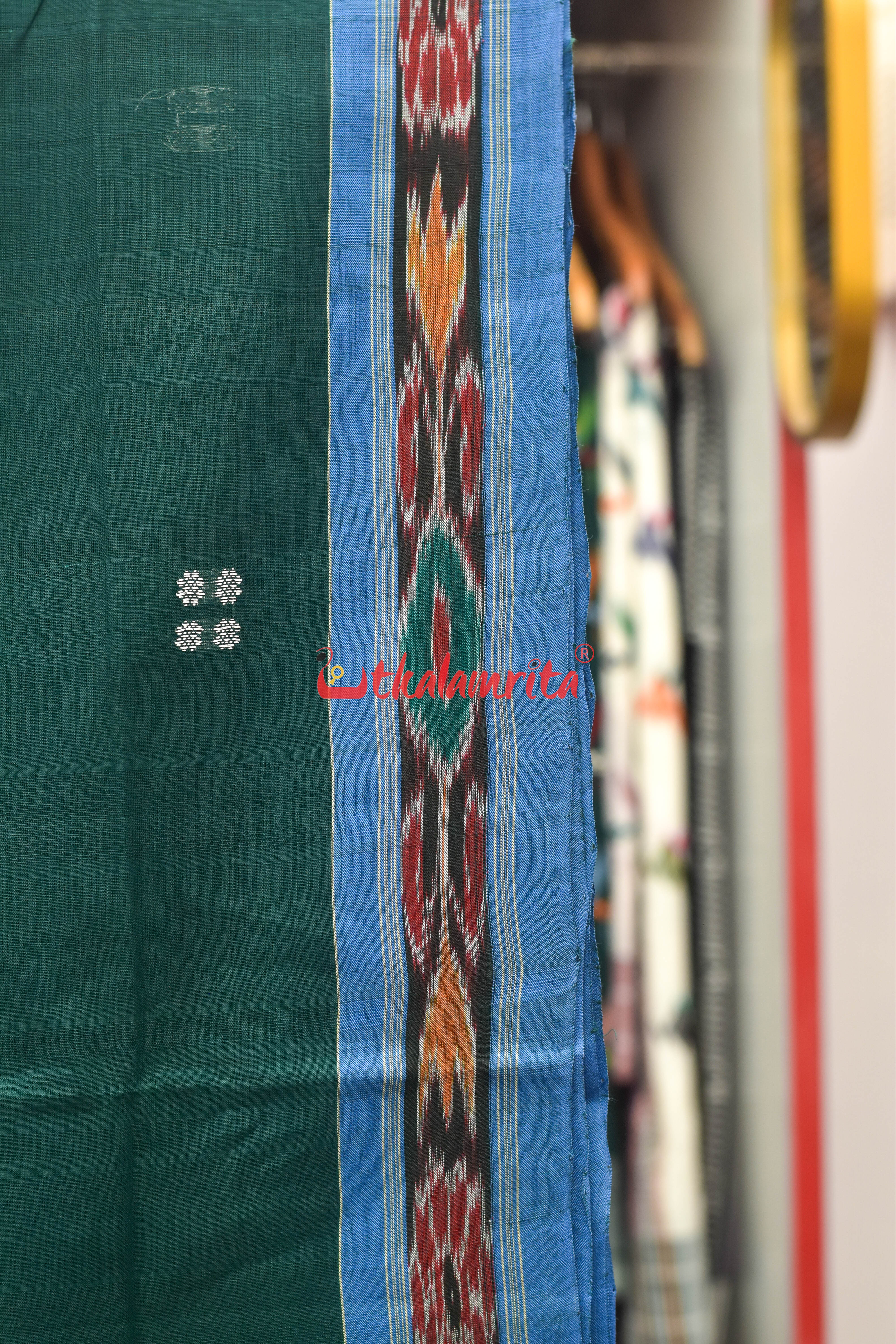 Bottle Green Sky Pittala Single Cotton Saree