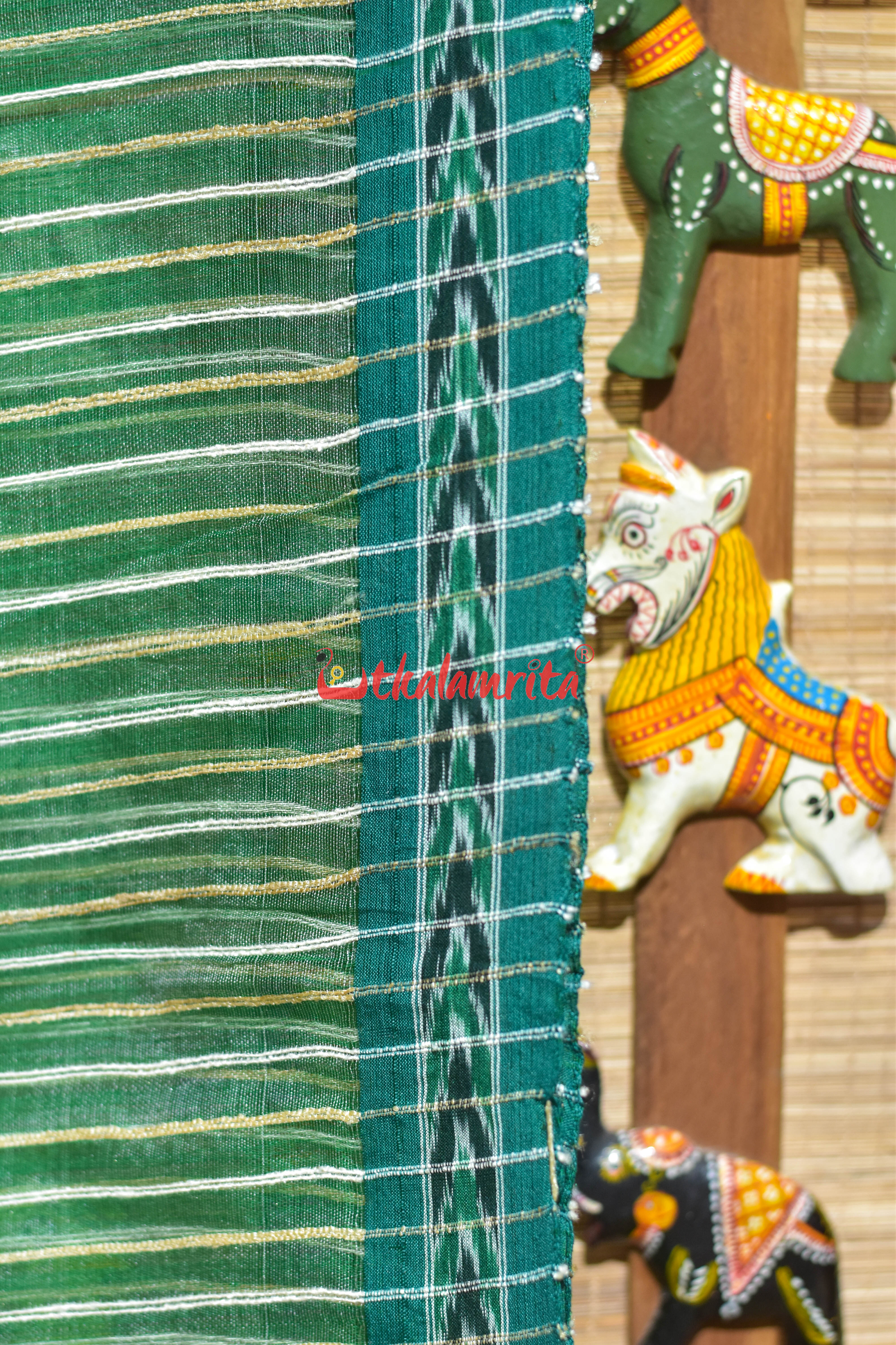 Green Eri Mulberry Animal Anchal Khandua Silk Saree