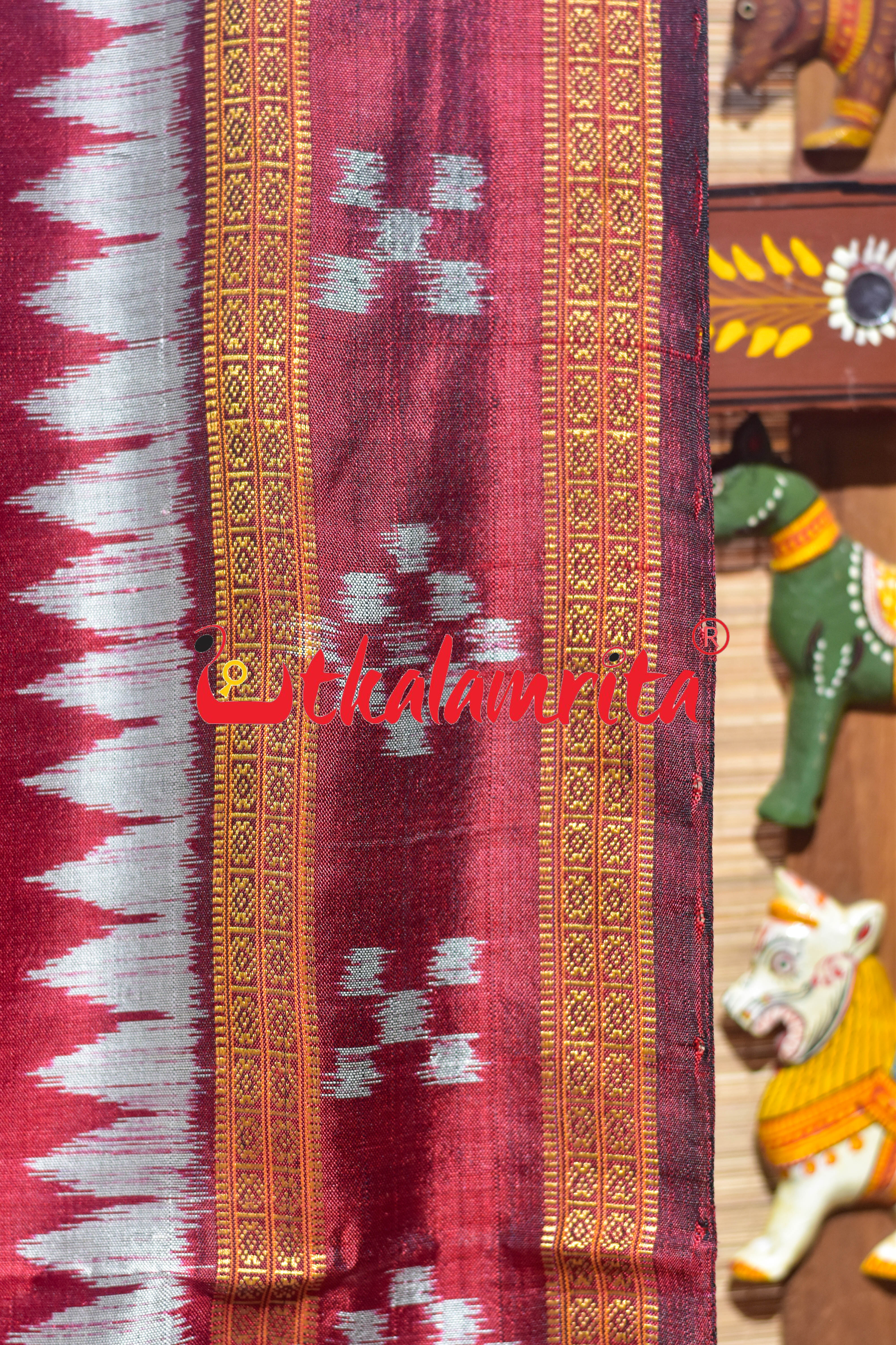 Red Sankha Padma Pasapali Border Khandua Silk Saree