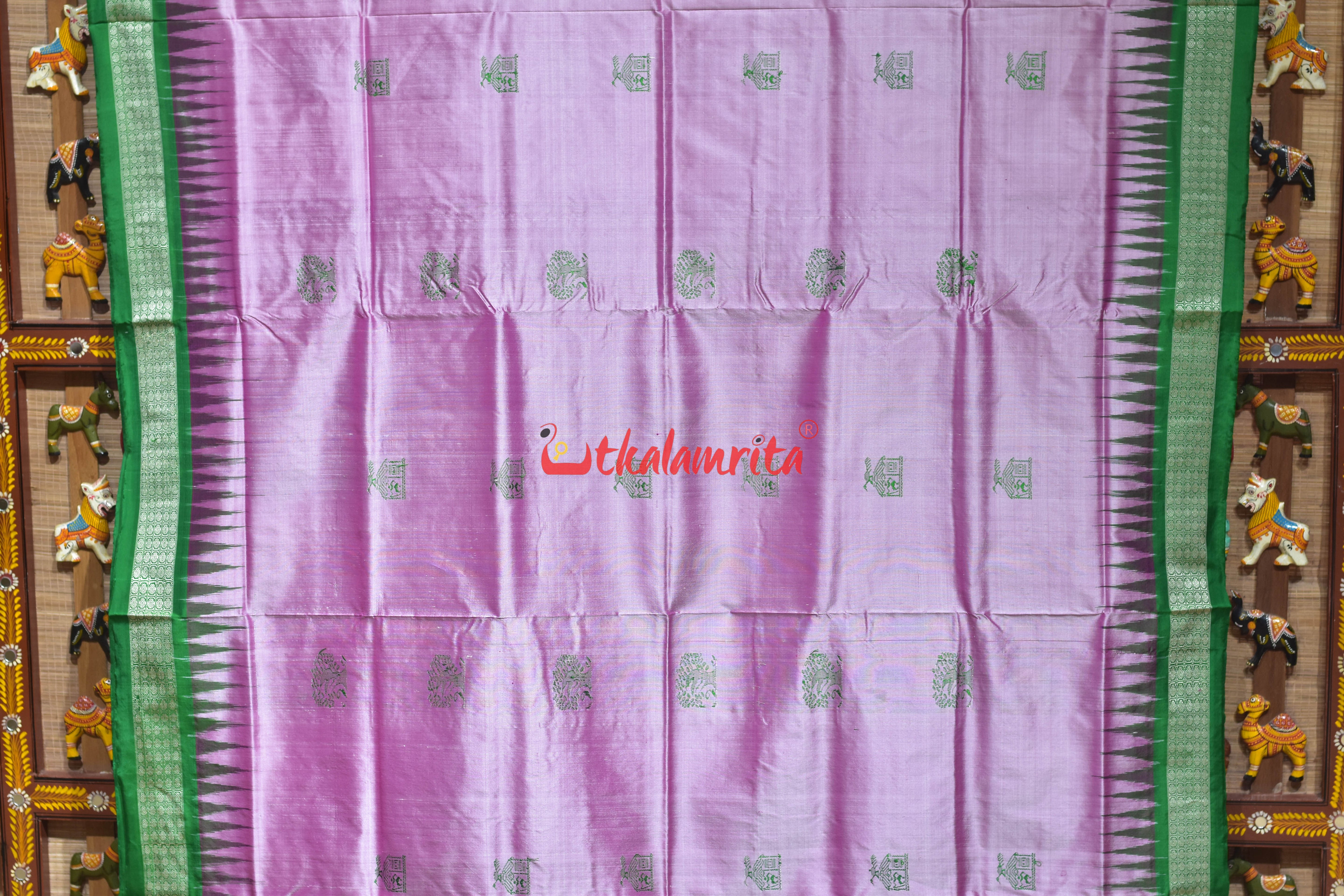 Pink House &Tree Bomkai Silk Saree