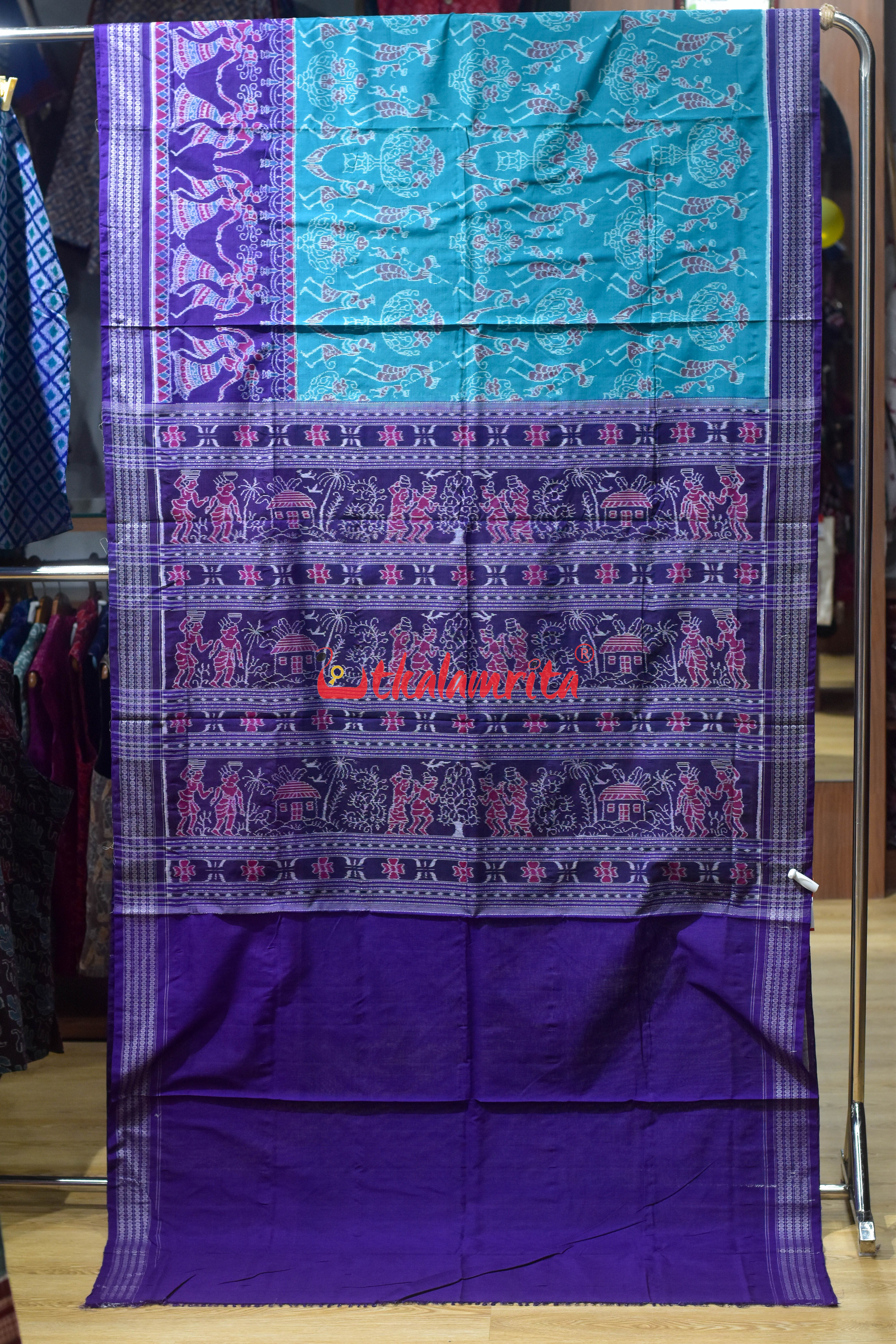 Sea Green Purple Adibasi Sambalpuri Cotton Saree