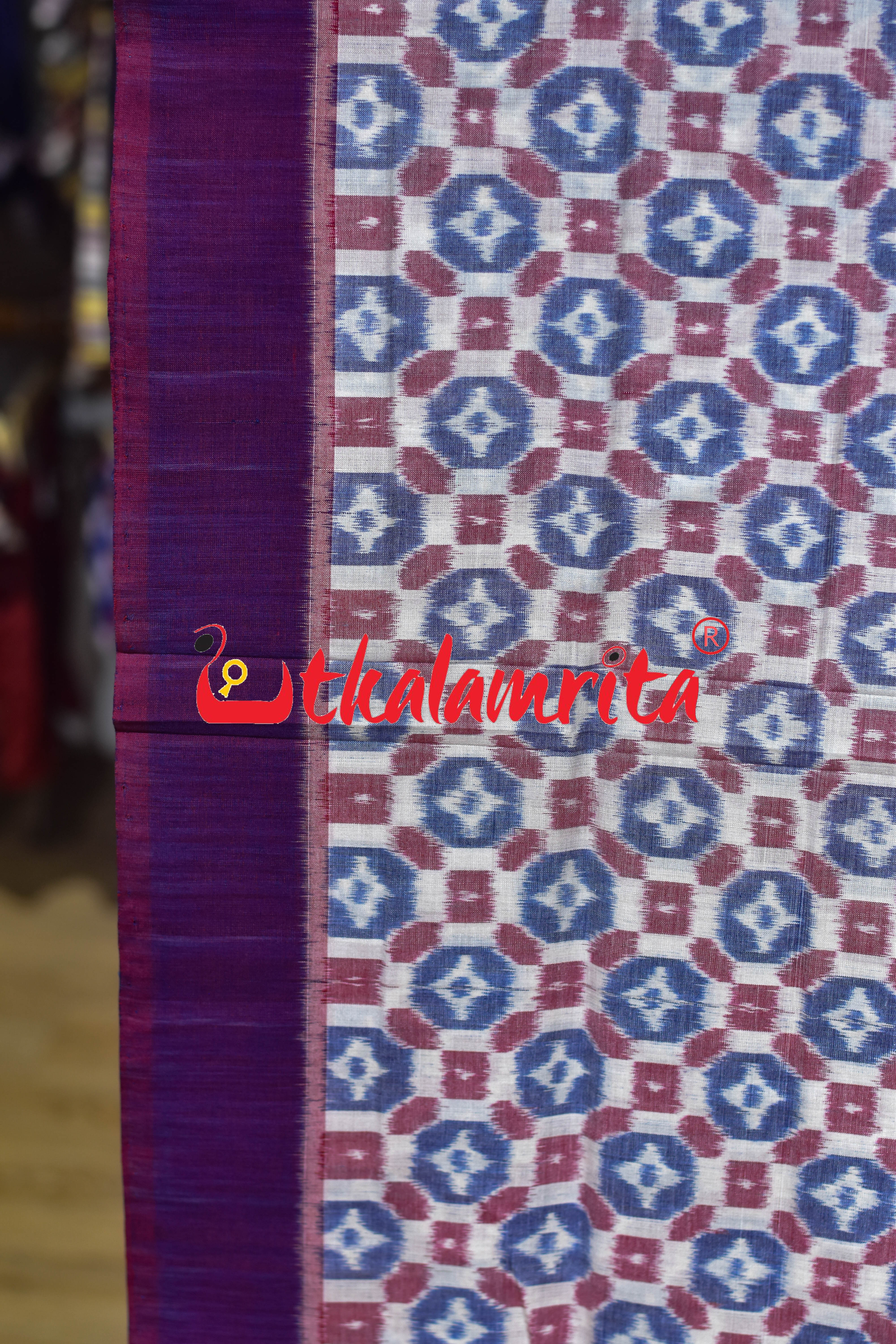 4D White Blue Red Blue Sambalpuri Cotton (Fabric)