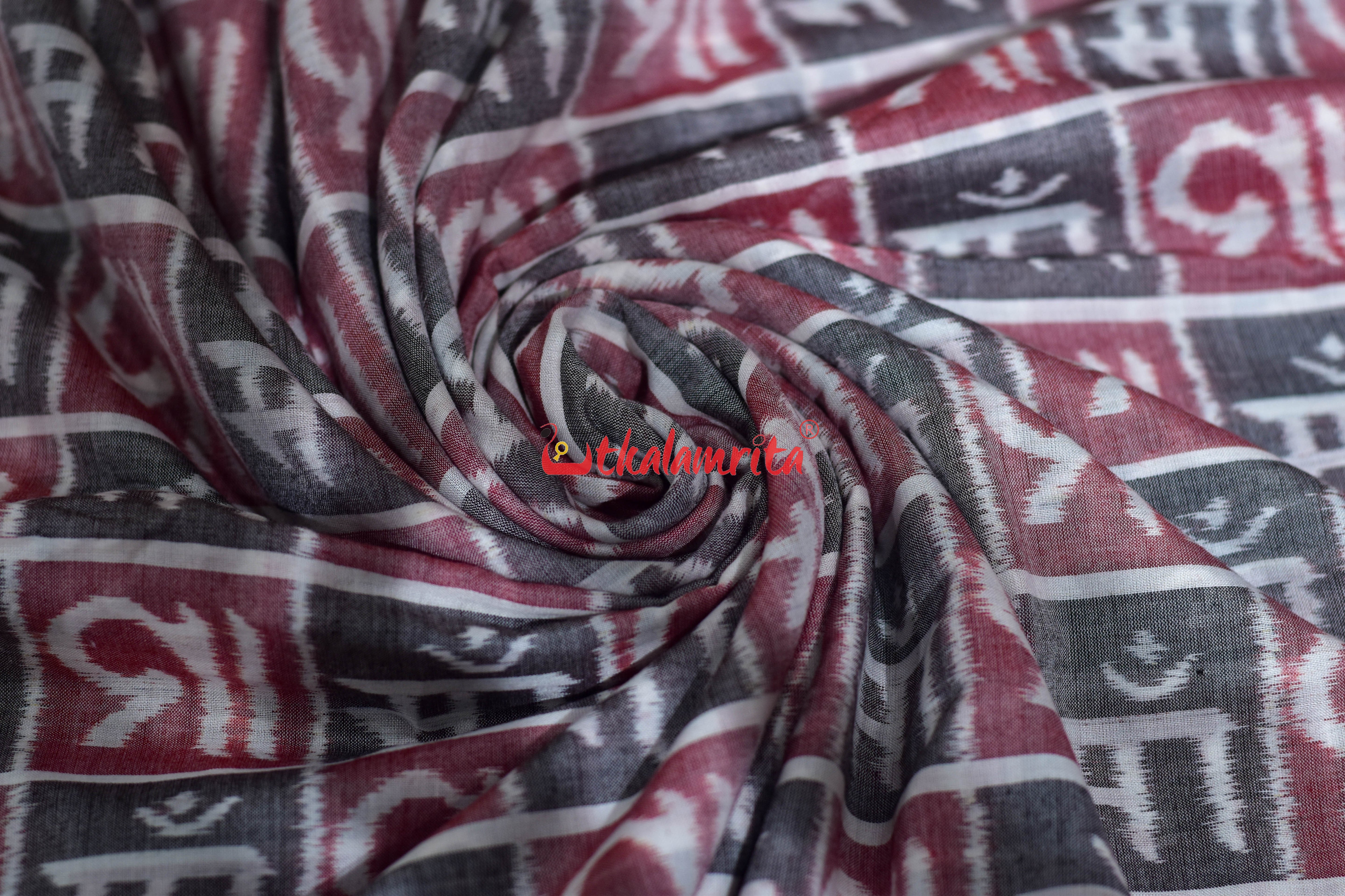 Grey Red Maa Sambalpuri Cotton (Fabric)
