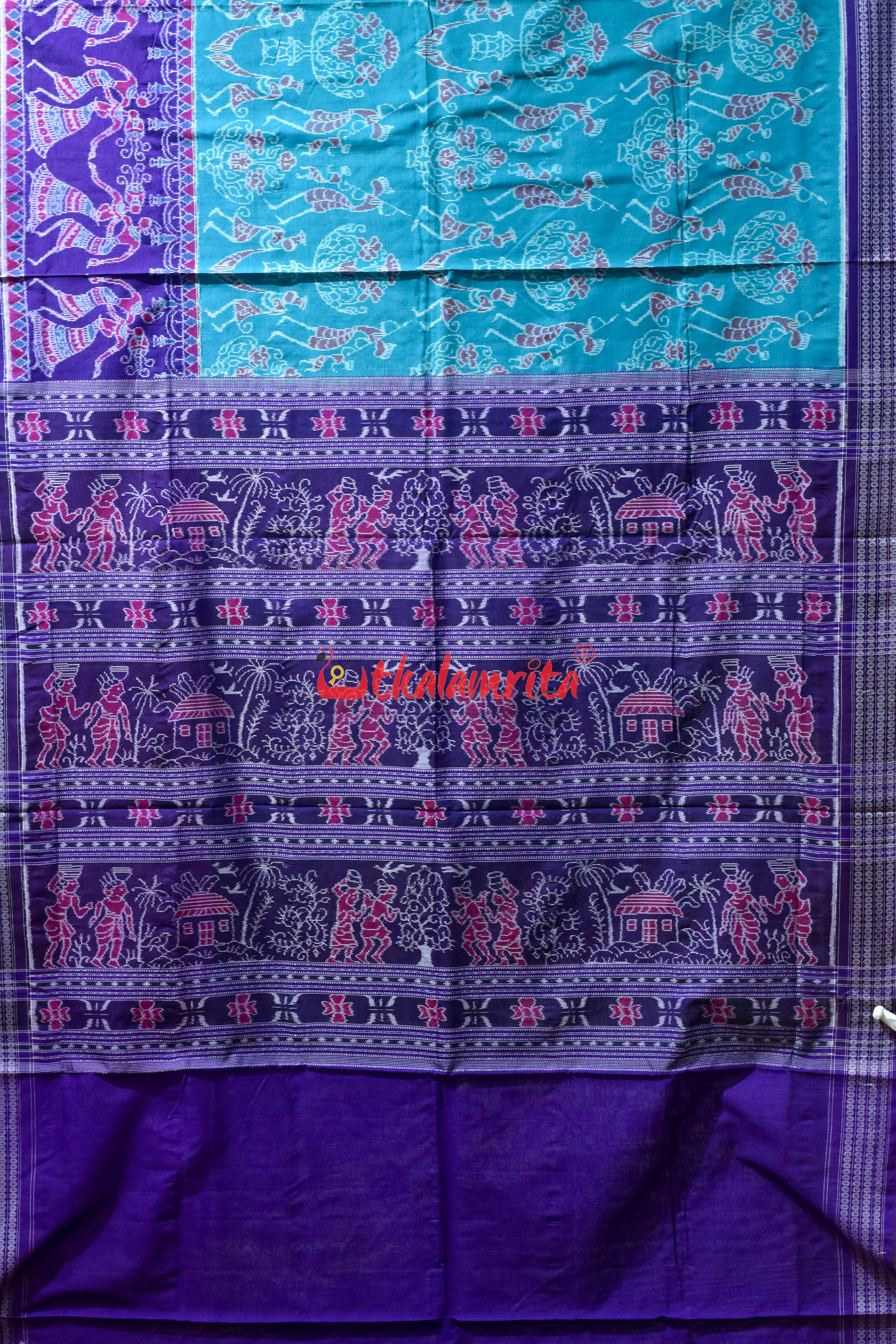 Sea Green Purple Adibasi Sambalpuri Cotton Saree