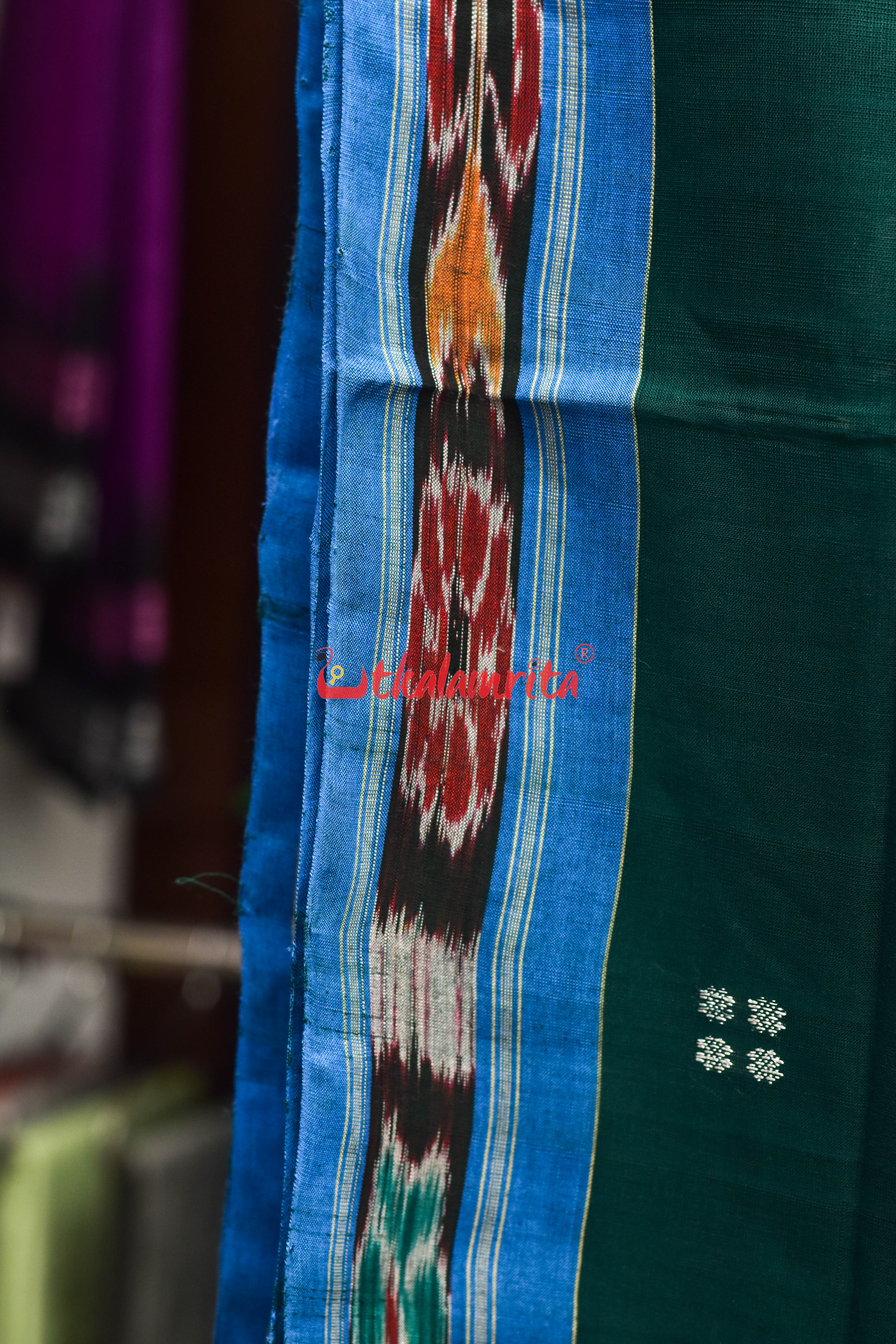 Bottle Green Sky Pittala Single Cotton Saree