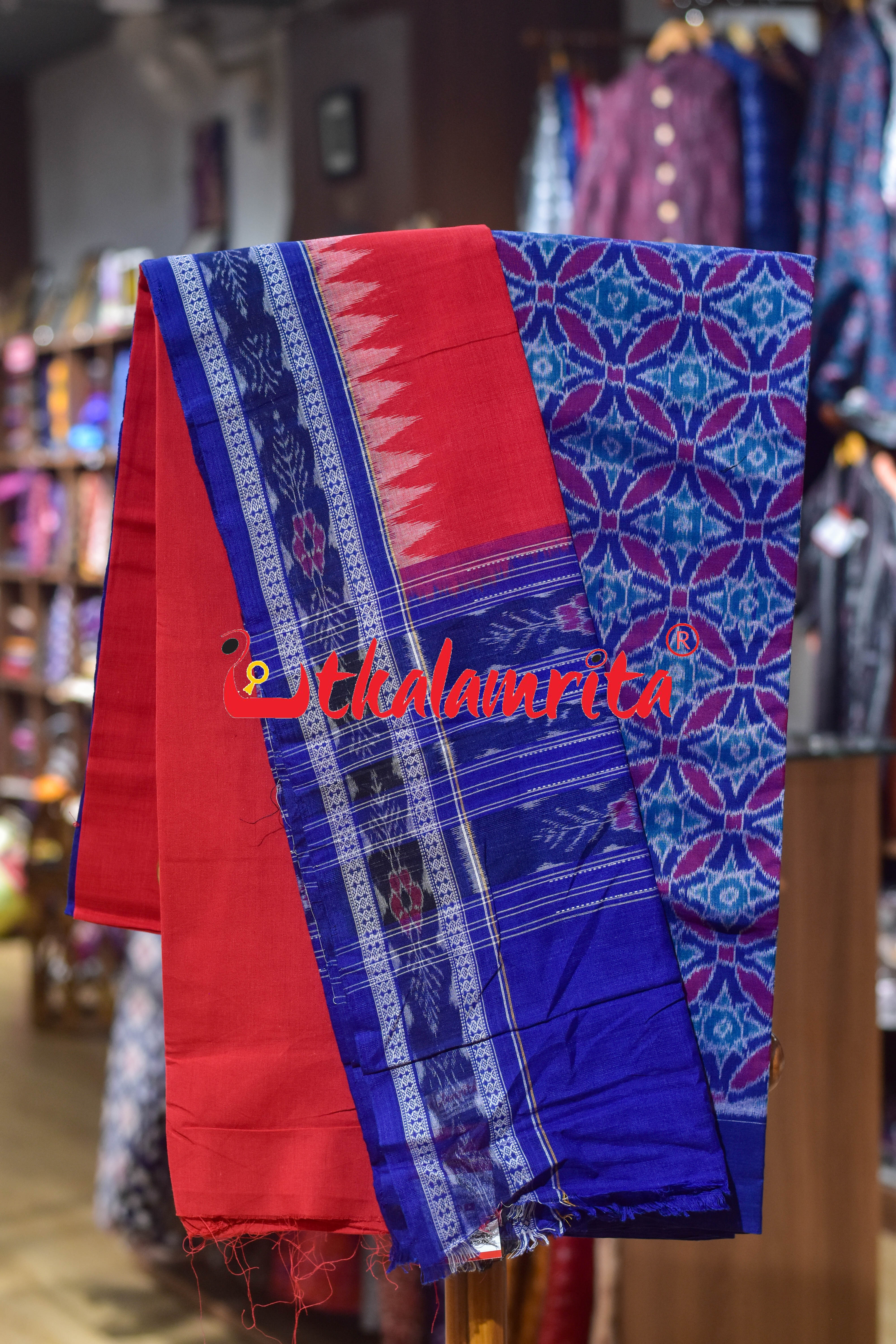 Blue Red Star Flower Cotton Dress Set