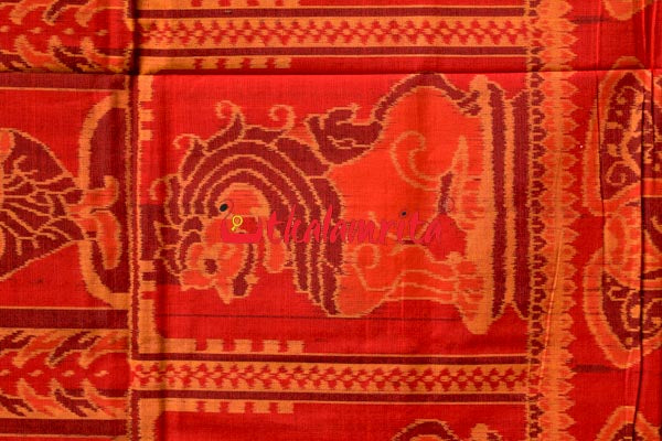 Big Haathi Lions Dancers Orange Sambalpuri Cotton Saree