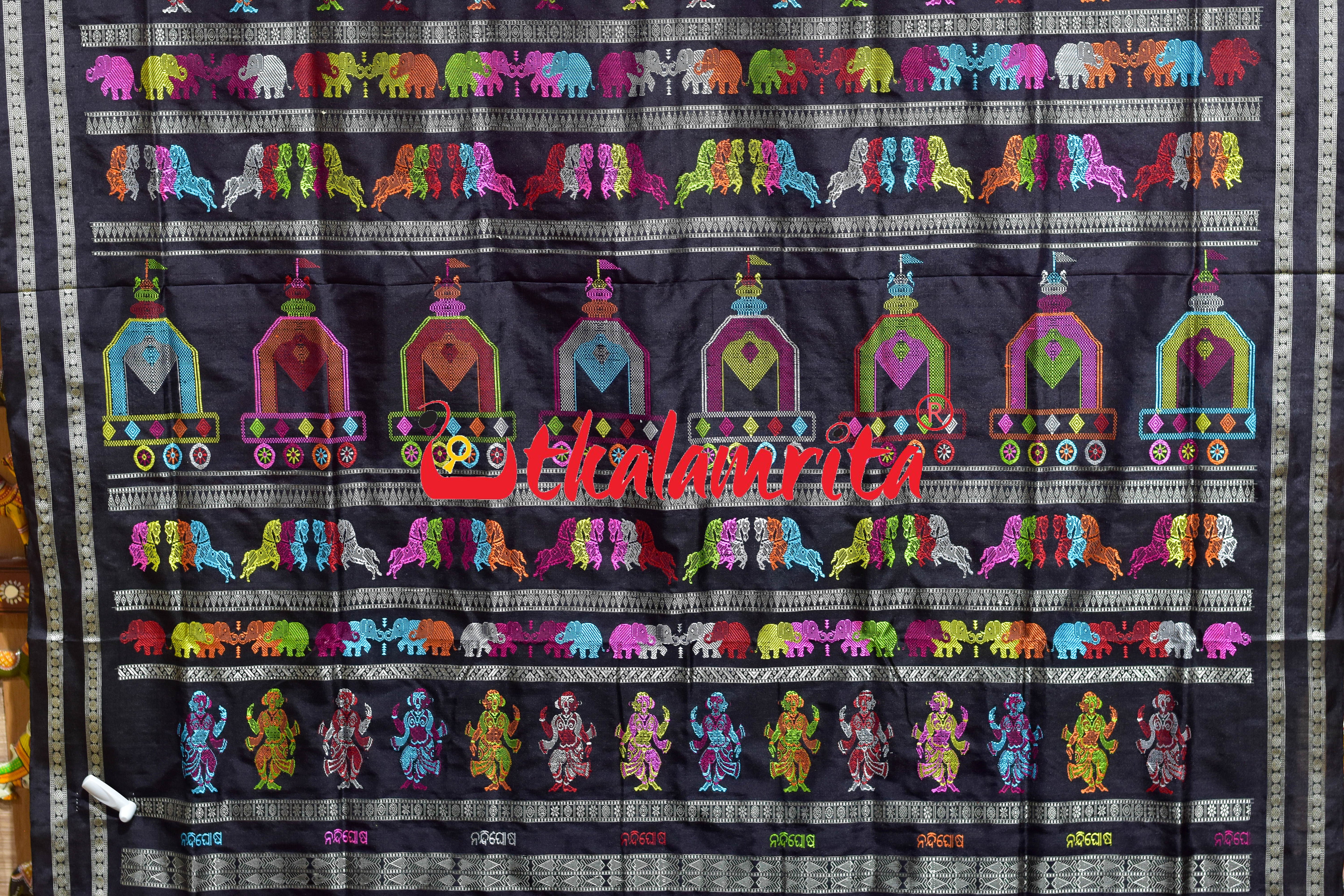 Rani Pink Black Nandighosha Bomkai Silk Saree