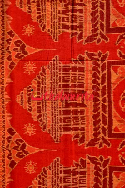 Big Haathi Lions Dancers Orange Sambalpuri Cotton Saree