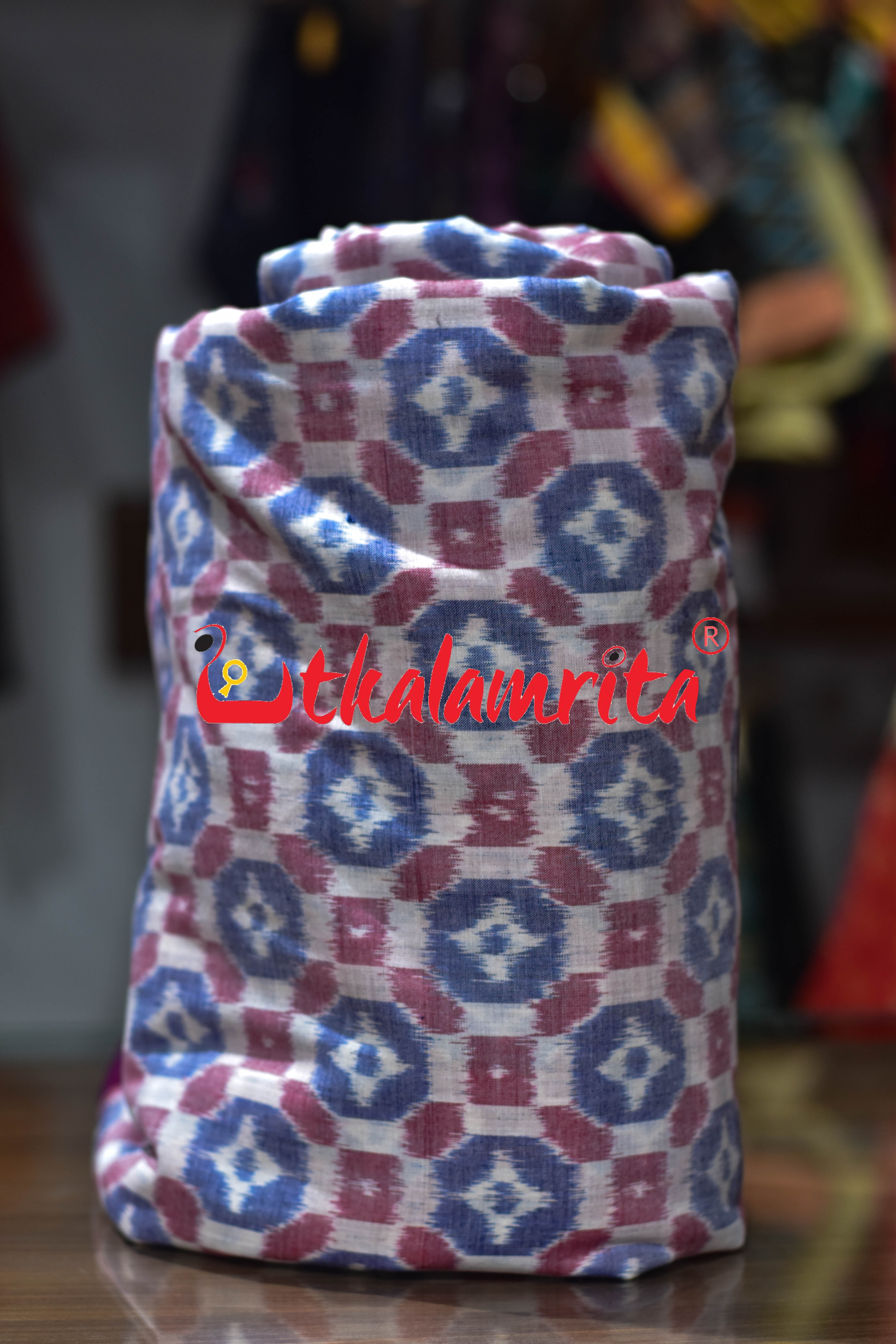 4D White Blue Red Blue Sambalpuri Cotton (Fabric)