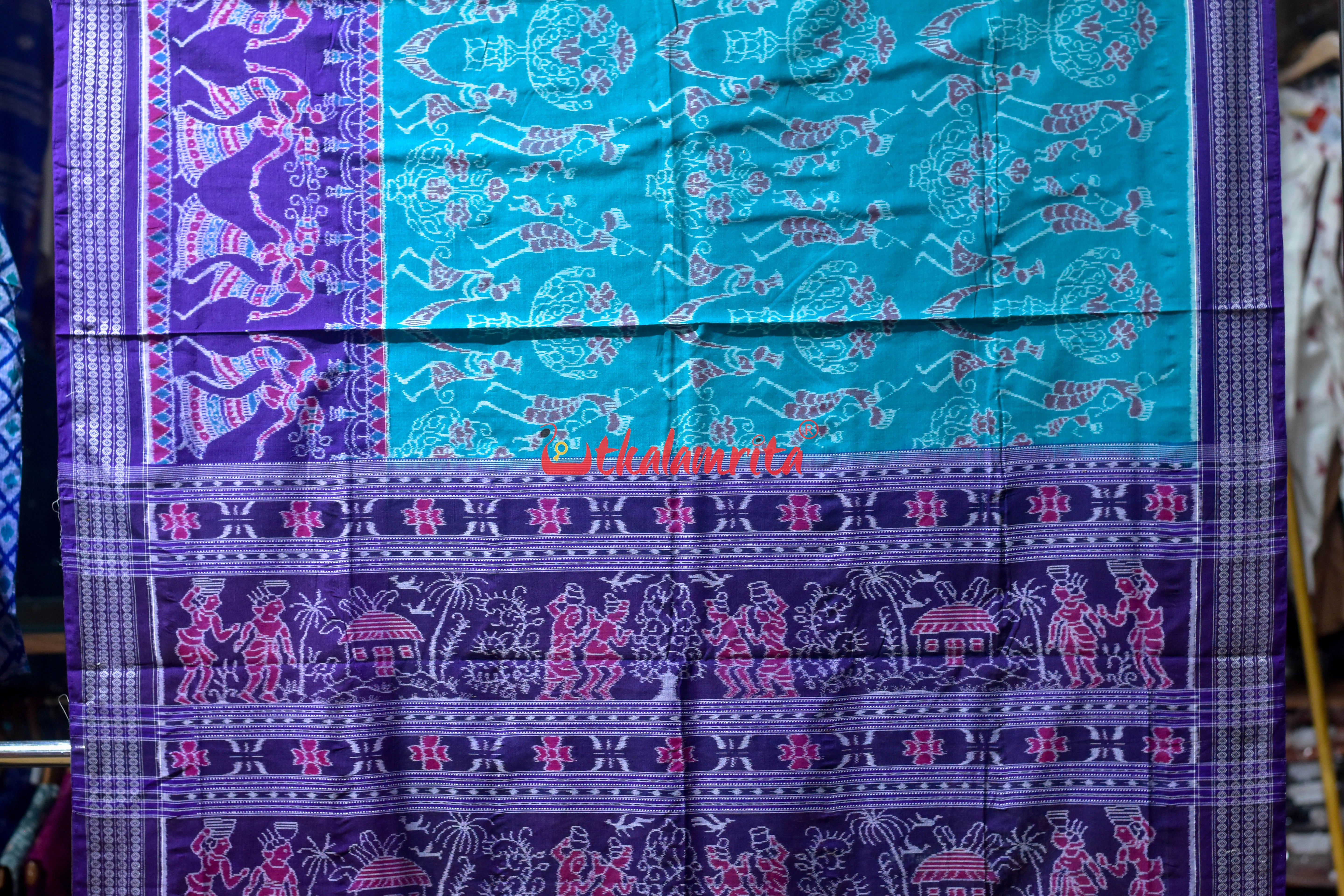 Sea Green Purple Adibasi Sambalpuri Cotton Saree