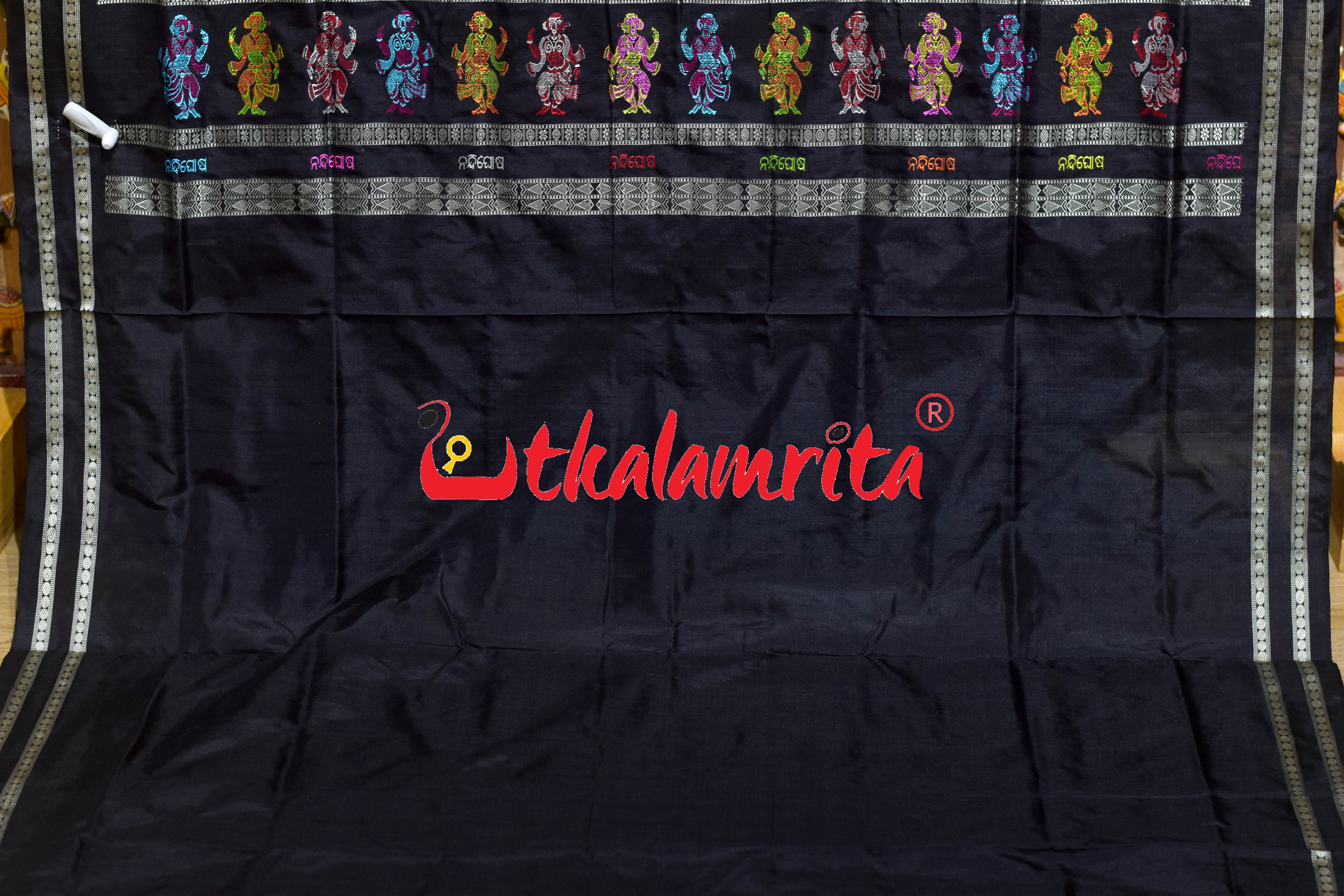 Rani Pink Black Nandighosha Bomkai Silk Saree