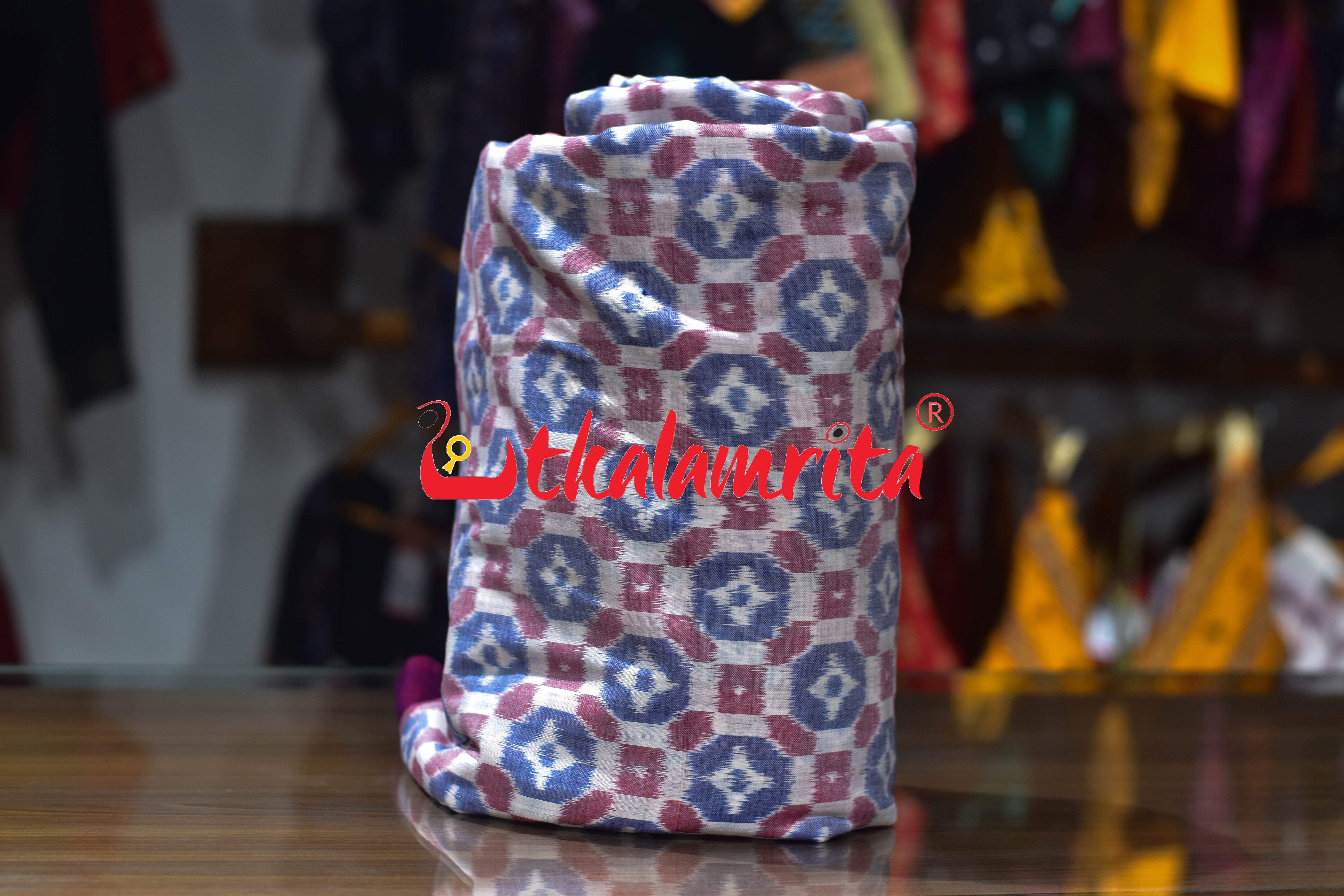 4D White Blue Red Blue Sambalpuri Cotton (Fabric)