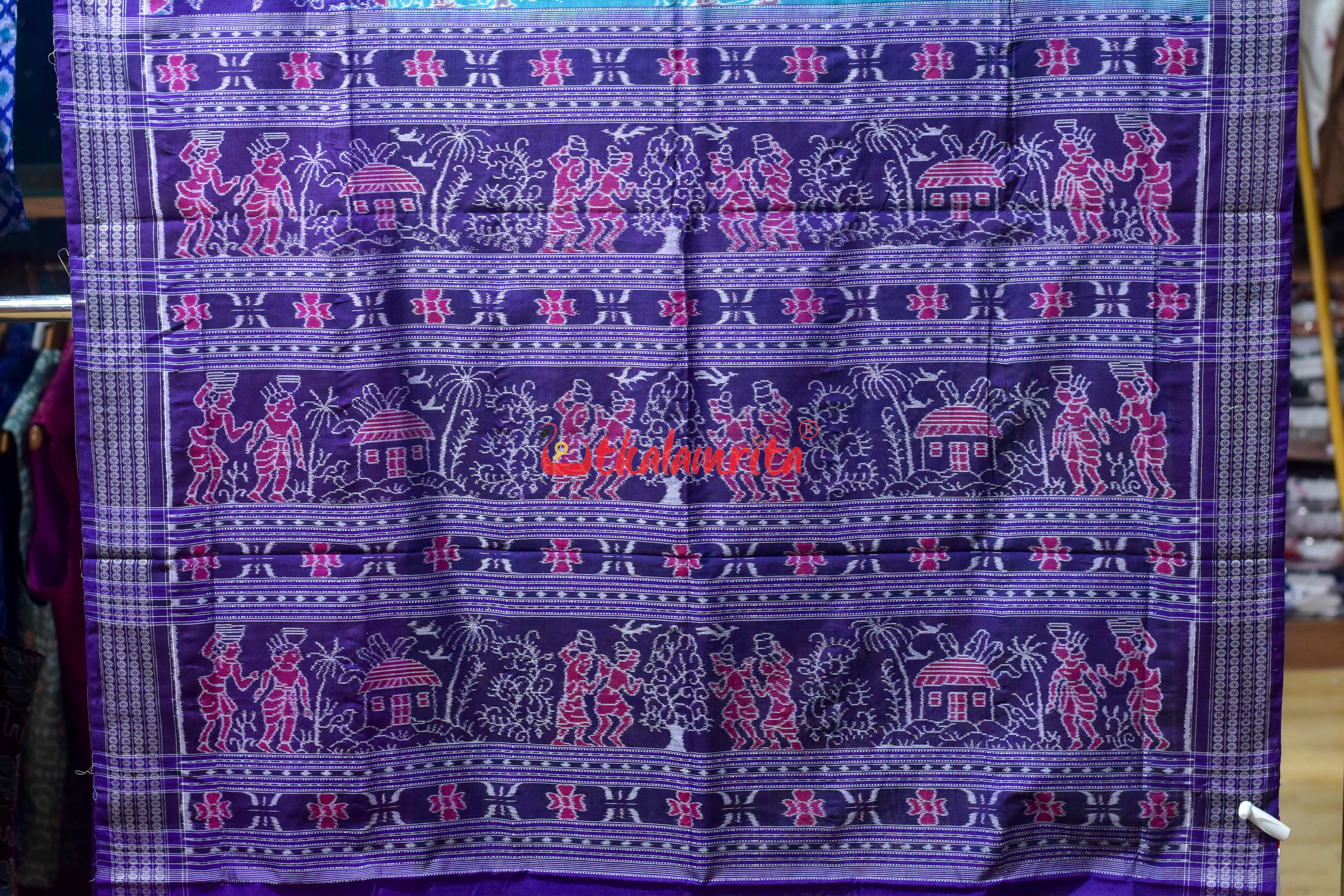 Sea Green Purple Adibasi Sambalpuri Cotton Saree