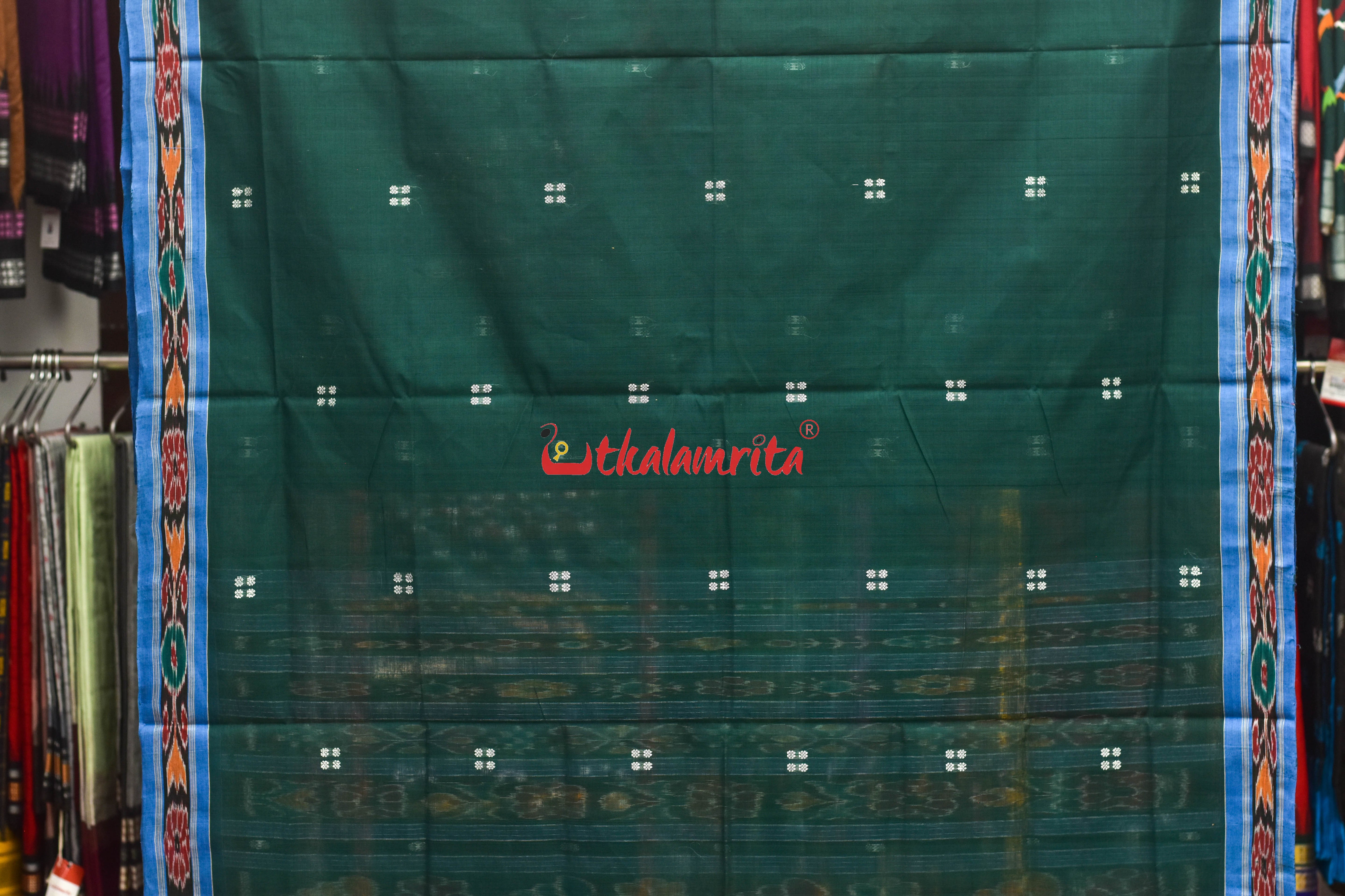 Bottle Green Sky Pittala Single Cotton Saree