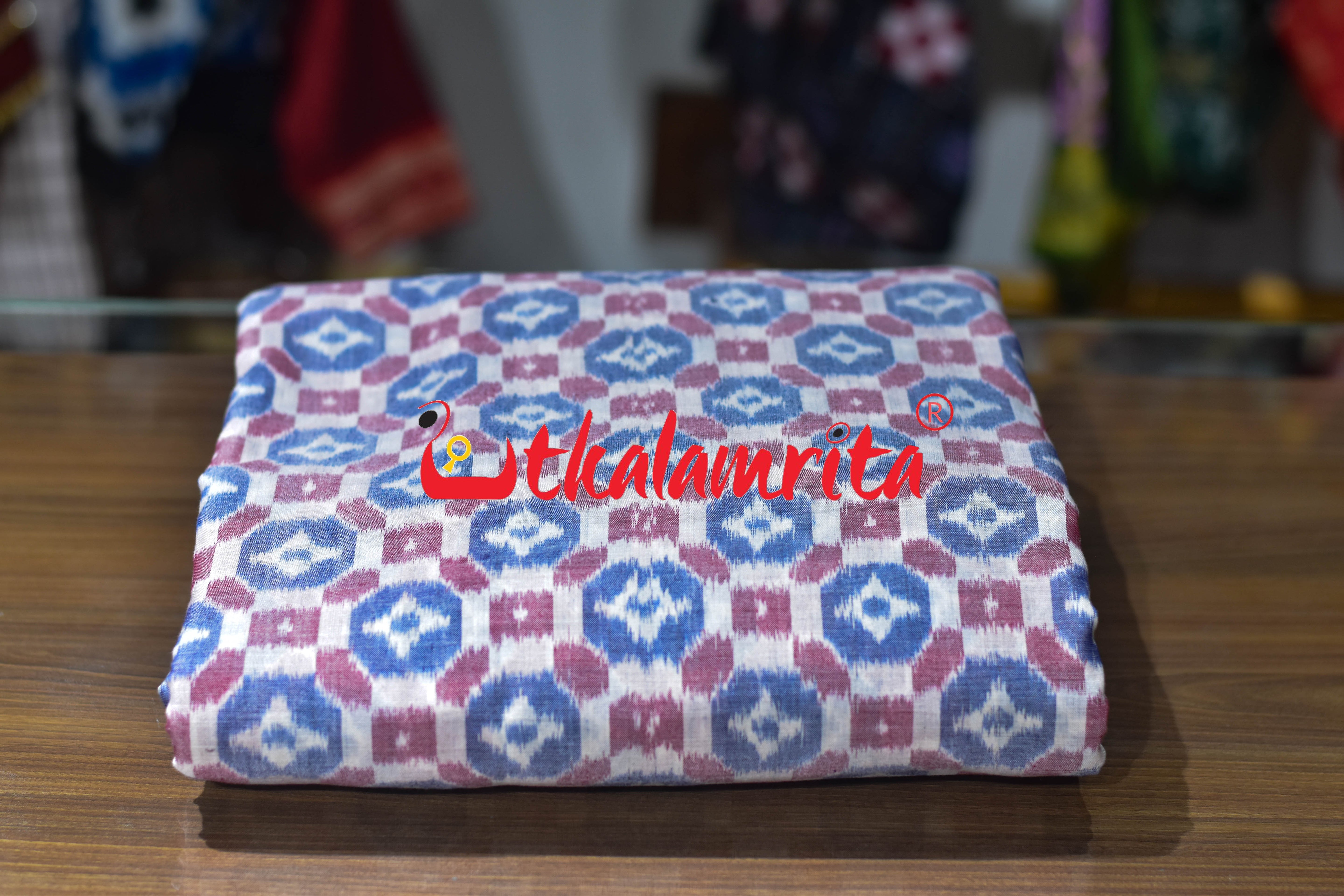 4D White Blue Red Blue Sambalpuri Cotton (Fabric)
