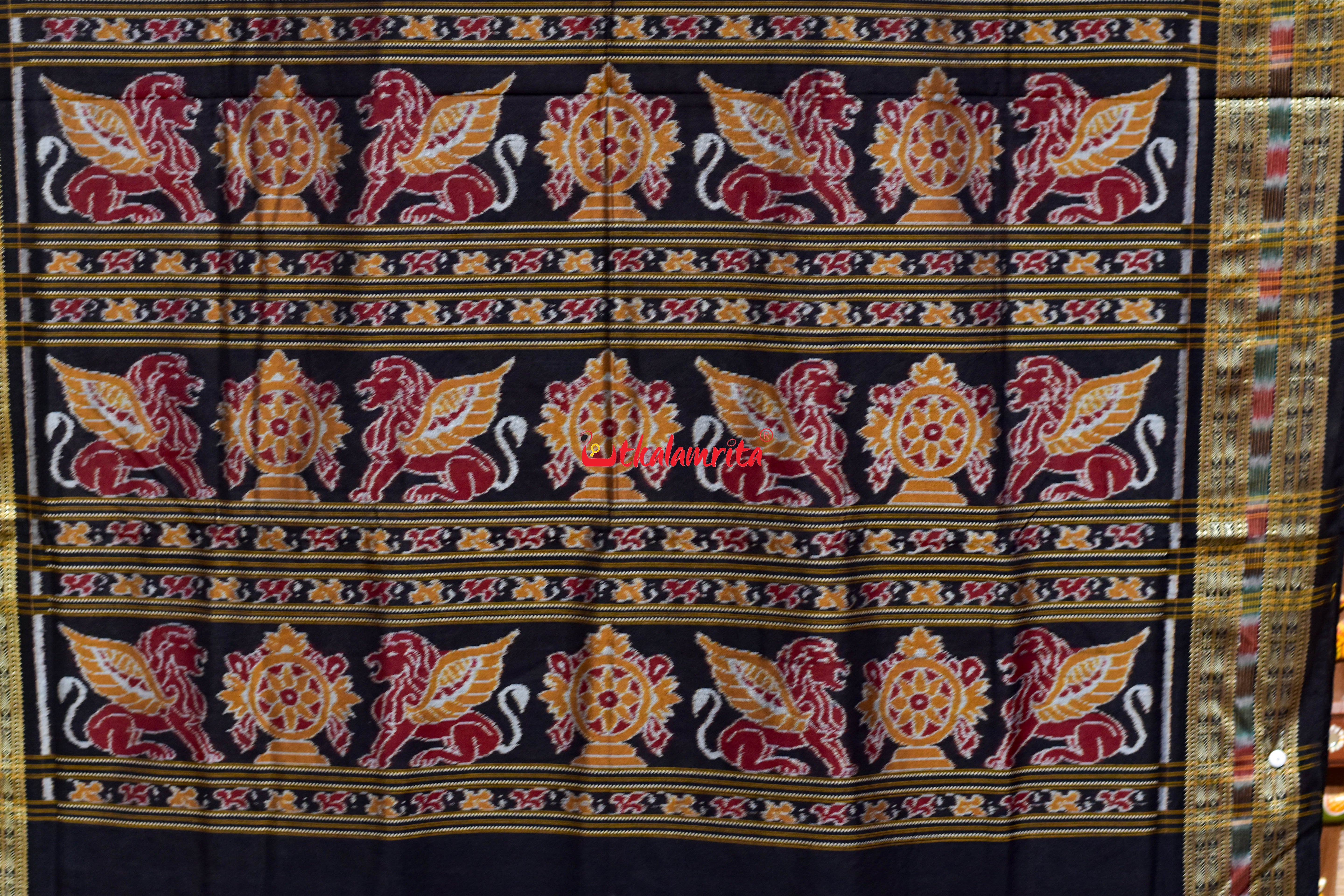 Pink Black baby Elephant Sambalpuri Cotton Saree