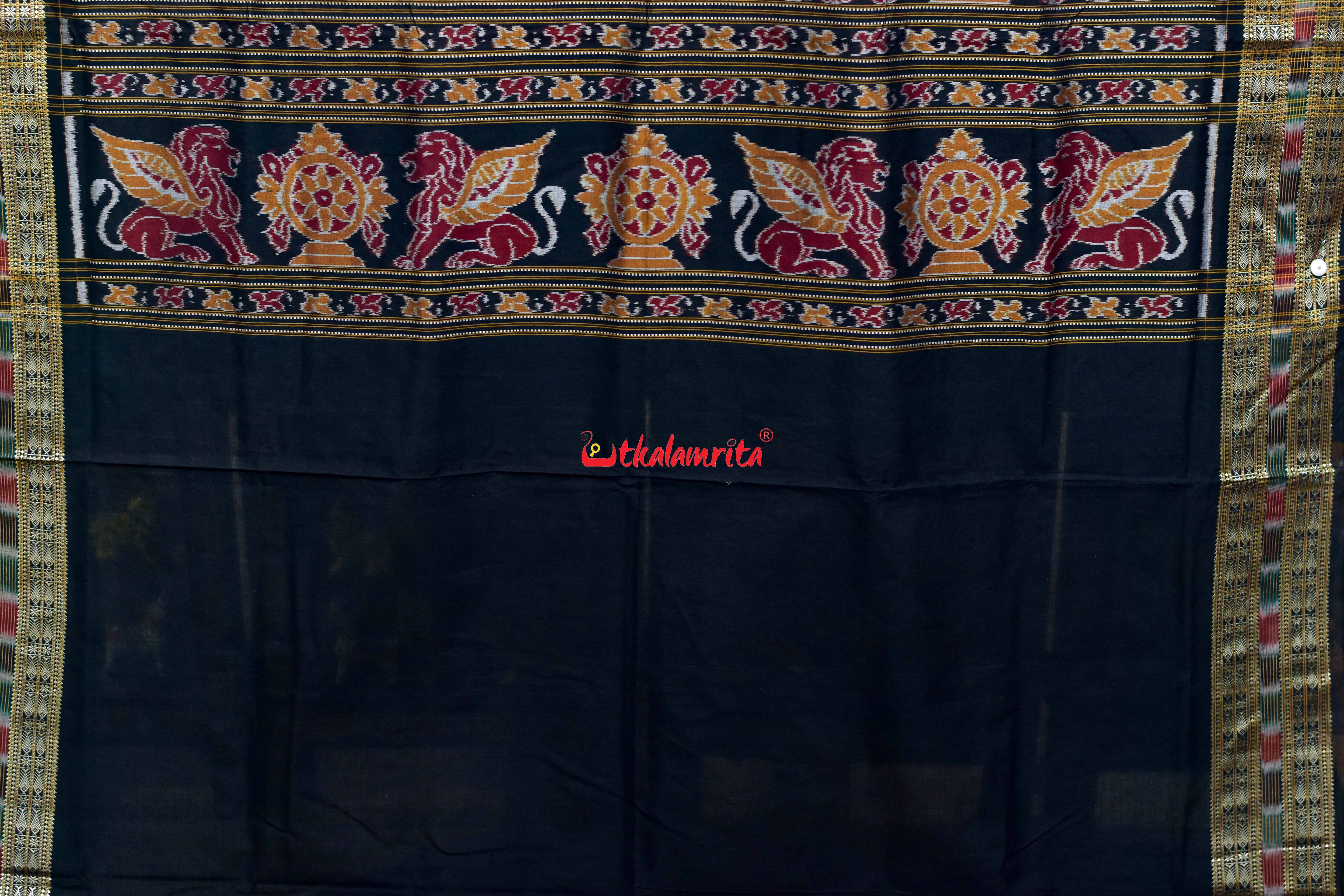 Pink Black baby Elephant Sambalpuri Cotton Saree