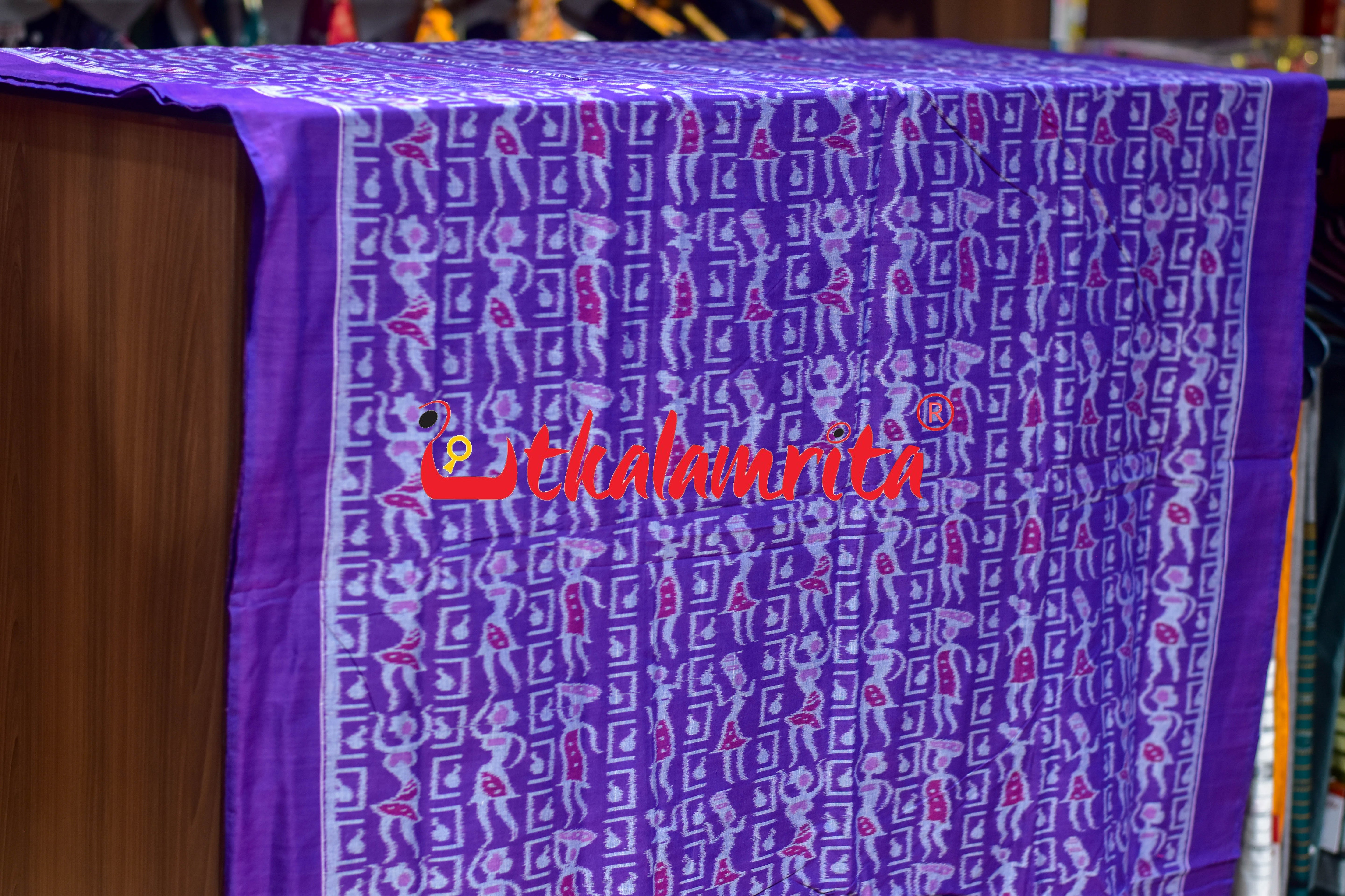 Purple Dancing Tribals Sambalpuri Cotton (Fabric)