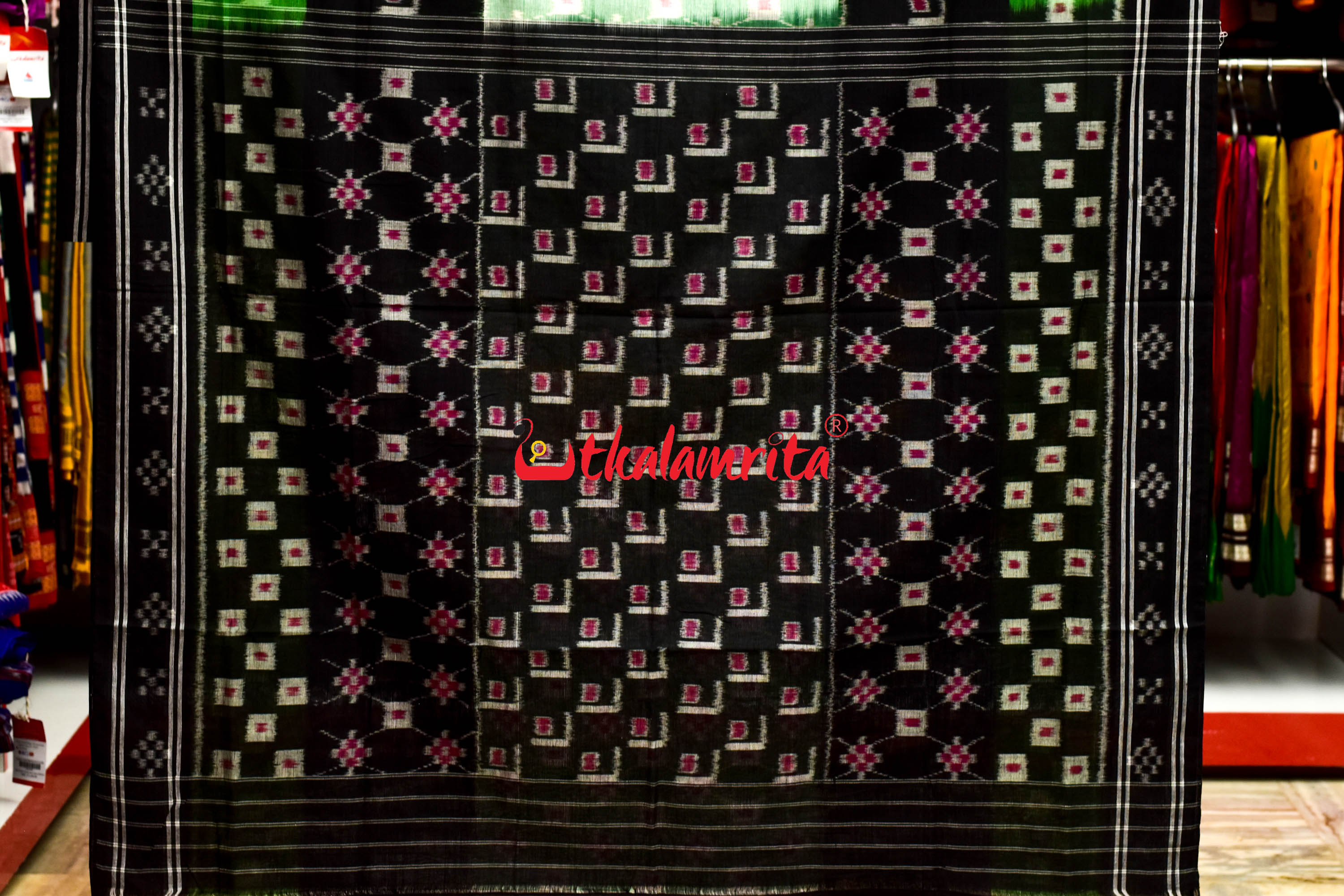 5D Green Middle Chain Khandua Cotton Saree