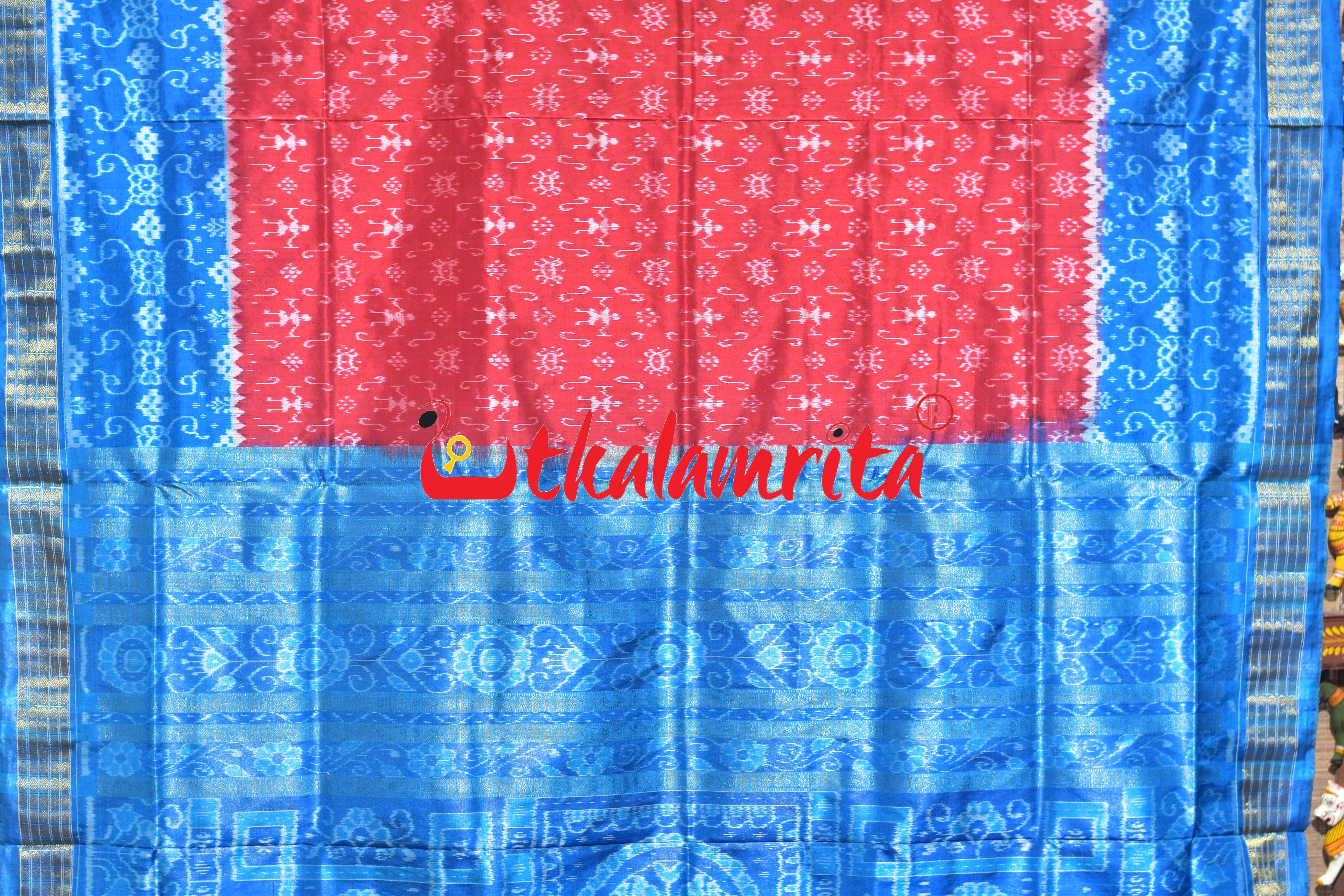 Red Blue S Tribal Half Tissue Sambalpuri Silk Saree