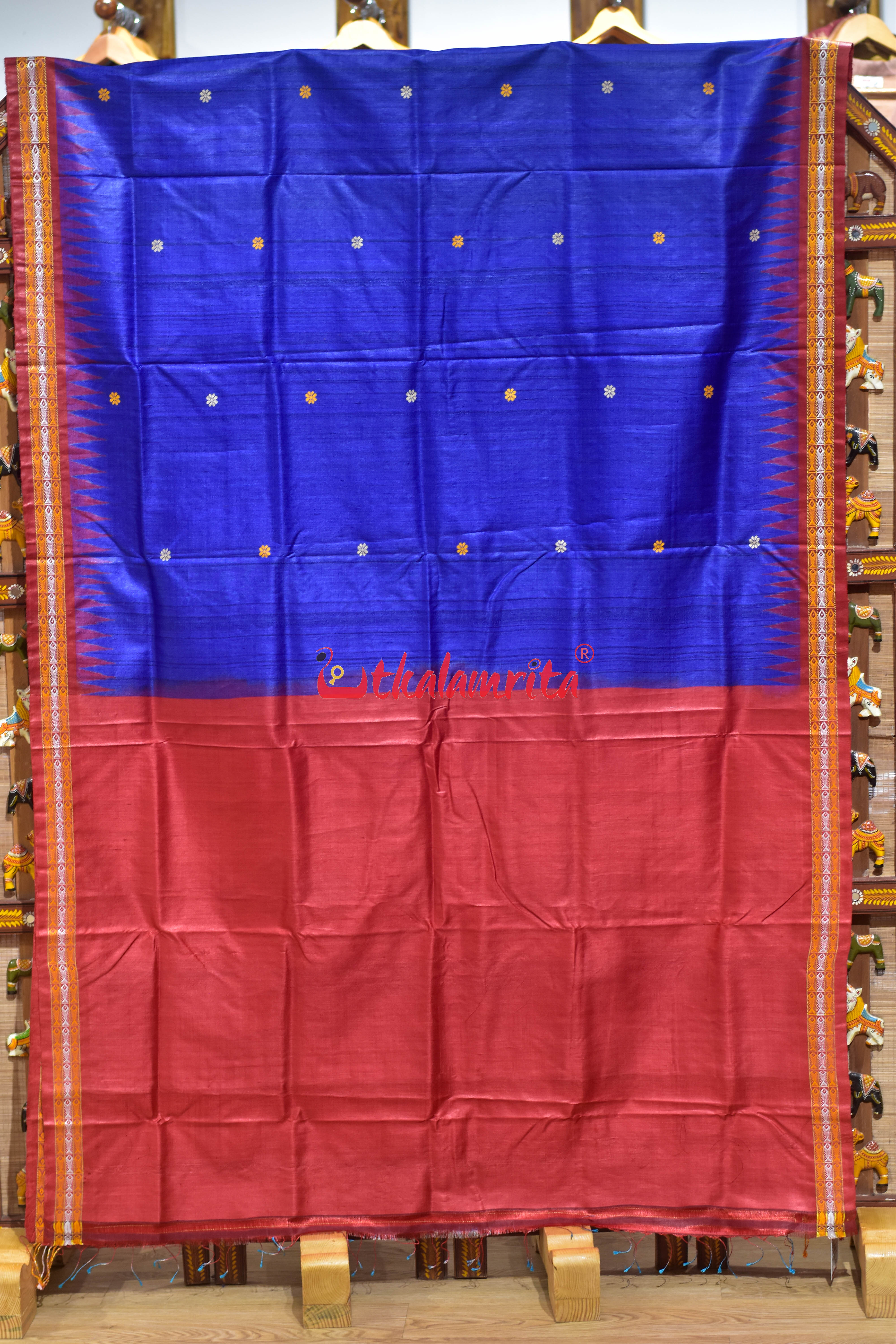 Blue Fish Border Dolabedi Gopalpur Tussar Silk Saree