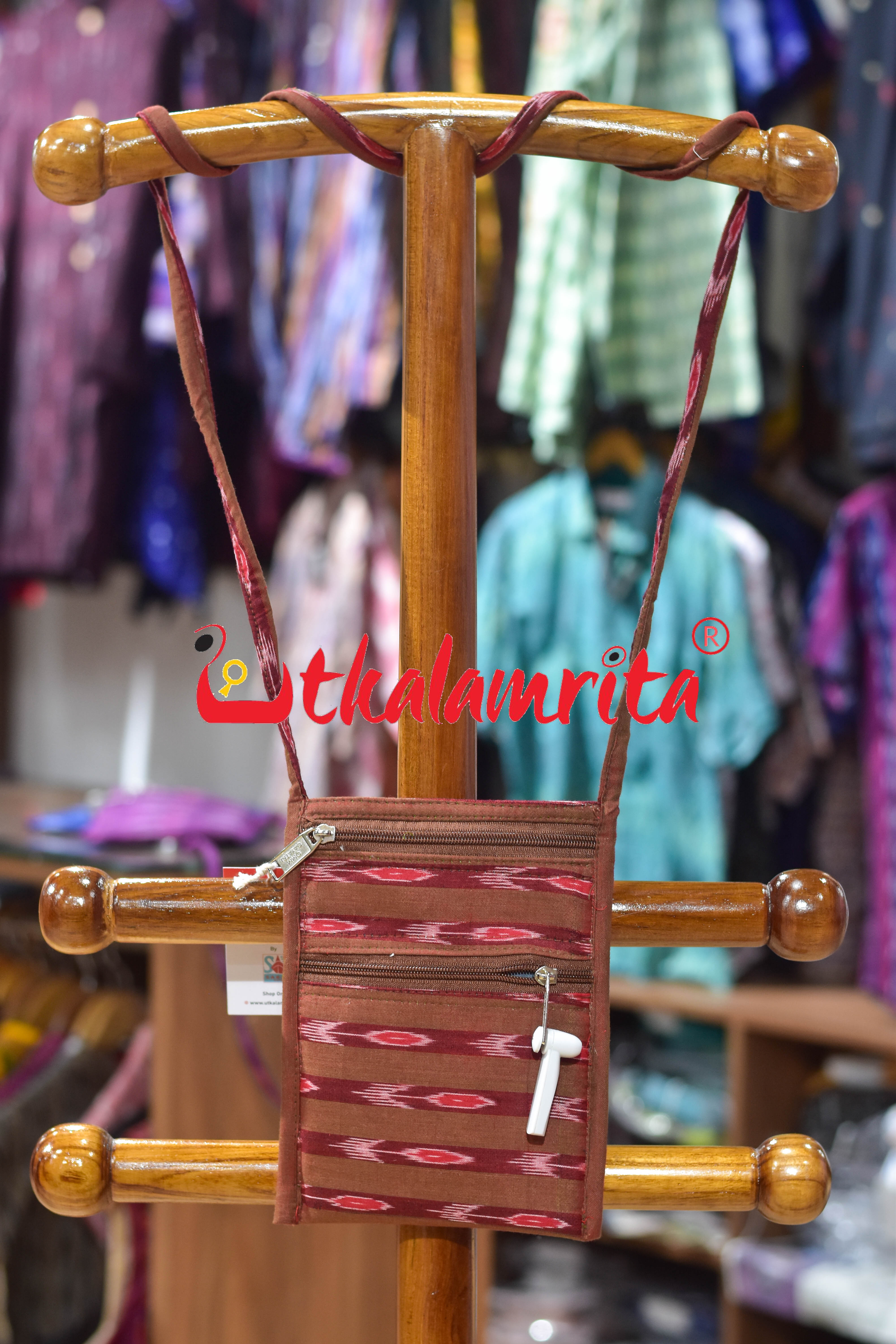 Rust with Red Stripes Labanga Bandha Mobile Sling Bag